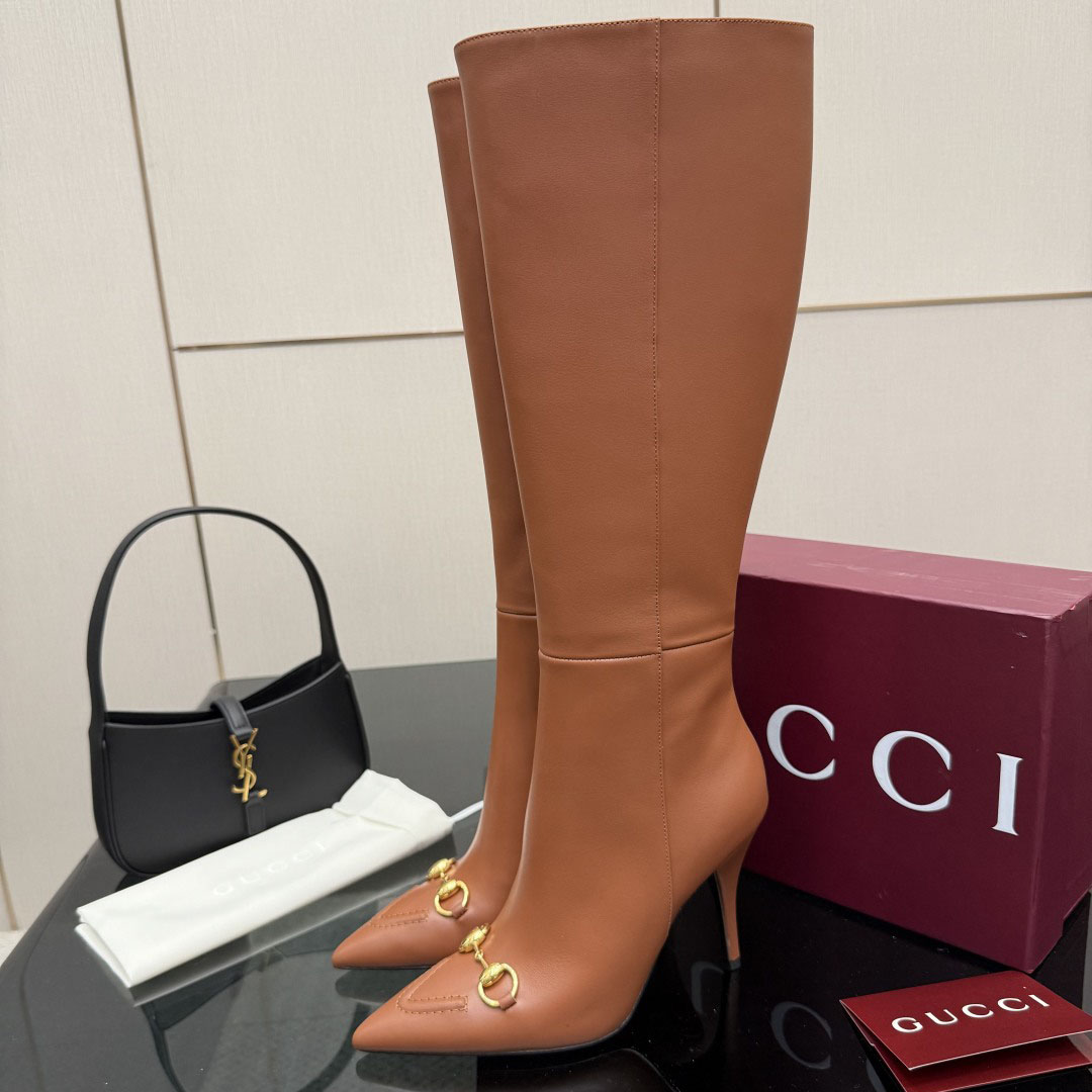 GG Minimalist Pointed-Toe Horsebit Knee-High Boots AM25110208