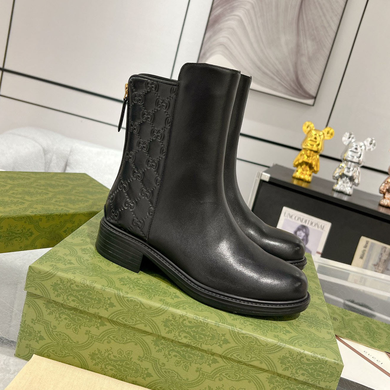 GG Embossed Calfskin Ankle Boots AM25110201