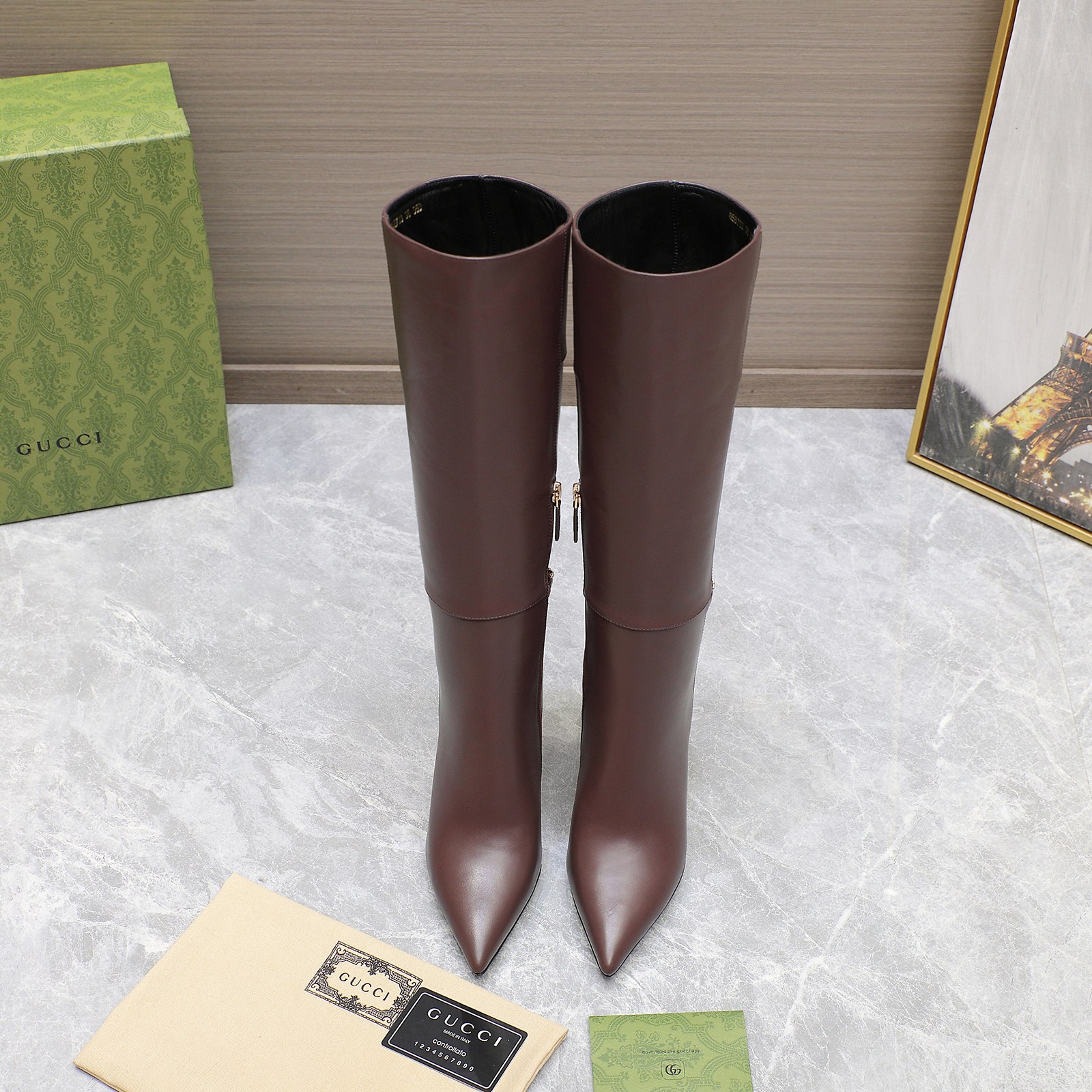 GG Letter Logo Chain Pointed Toe Knee - High Boots AM25110319