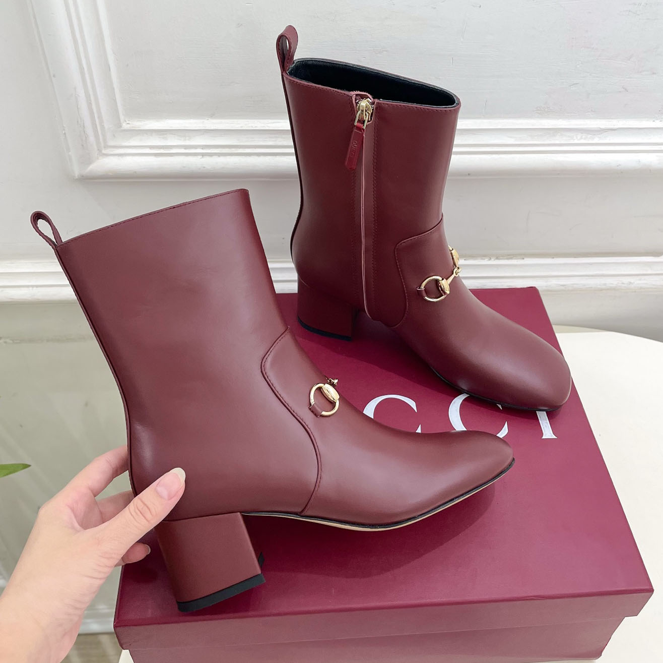 GG Classic Horsebit Block Heel Leather Ankle Boots AM25110312