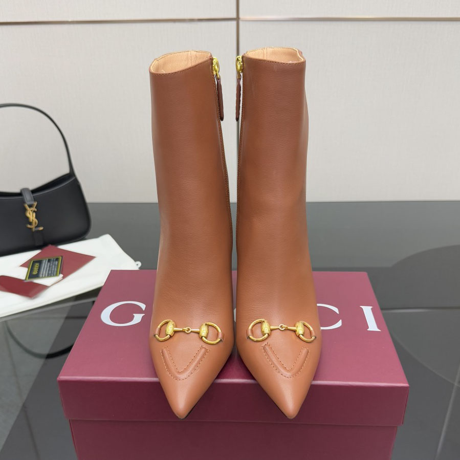 GG Pointed Toe Horsebit Calfskin High Heel Ankle Boots AM25110314
