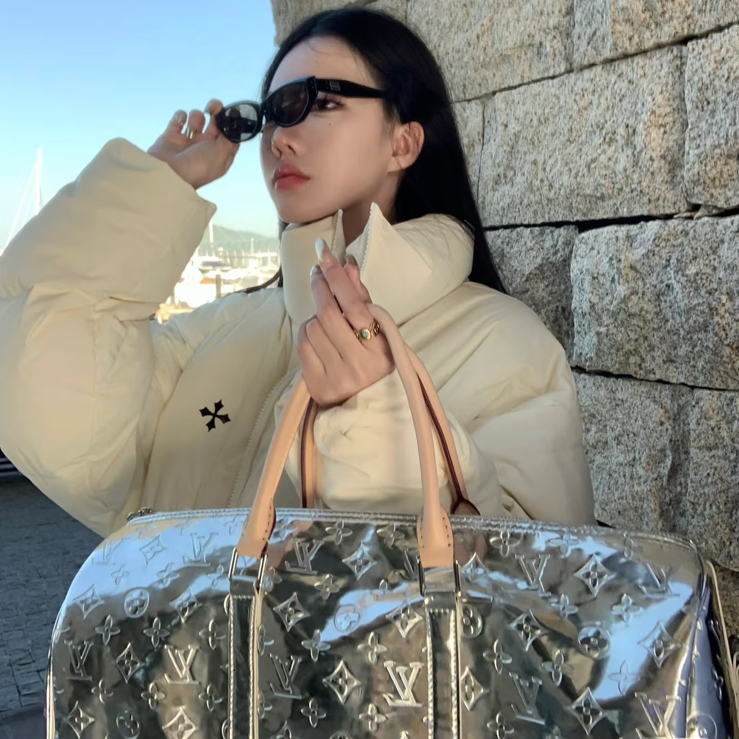 LV  Speedy Bandoulière 45 Metallic Mirror Embossed Bag YV25110307