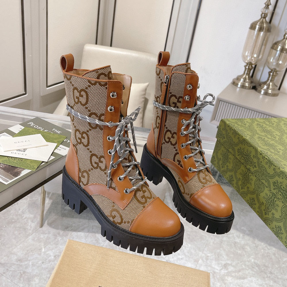 GG Classic Double G Jacquard Lace - up Ankle Boots-Big Logo AM25110317
