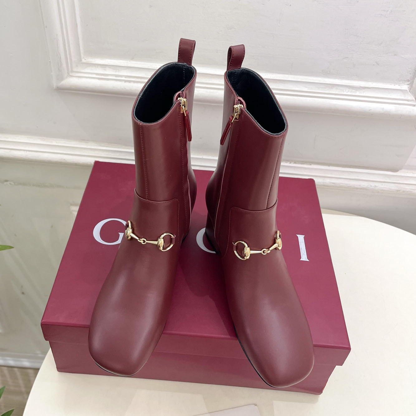 GG Classic Horsebit Block Heel Leather Ankle Boots AM25110312