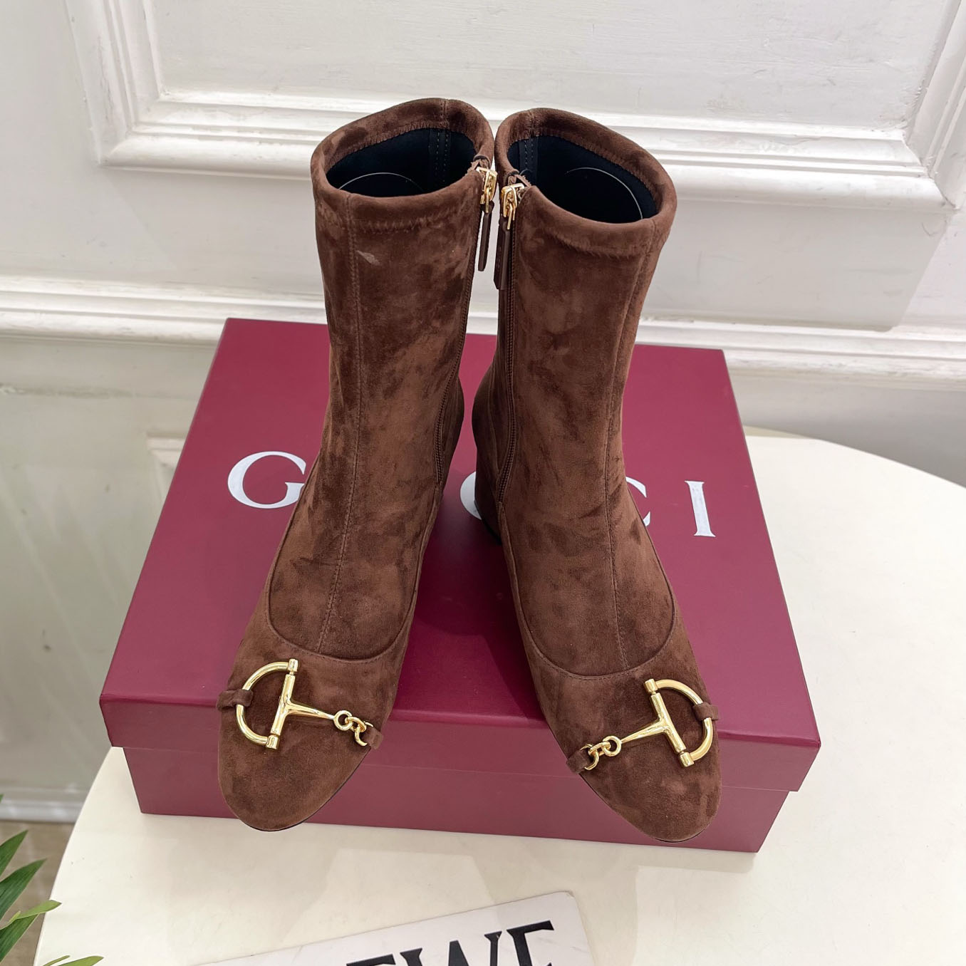 GG Half D-Ring Horsebit Chain Suede Ankle Boots AM25110311