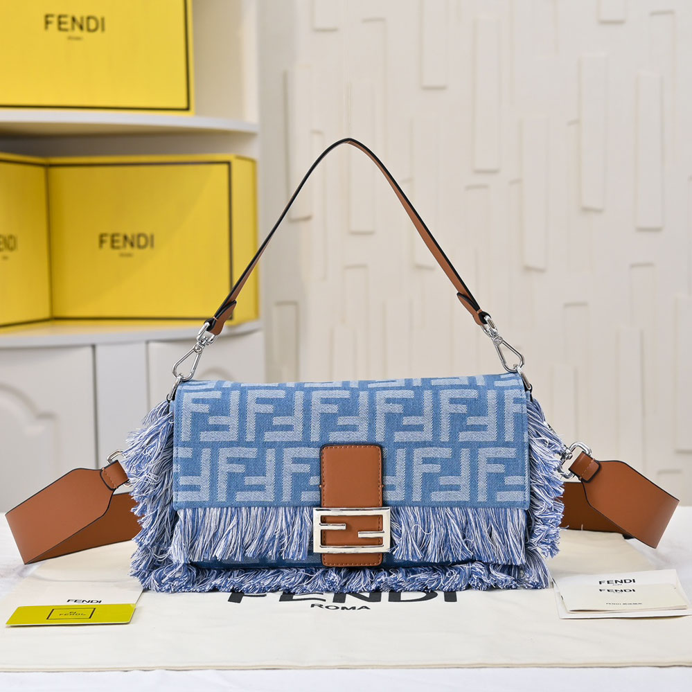 FD 25New Denim Canvas Fringe Shoulder Bag XX25110511