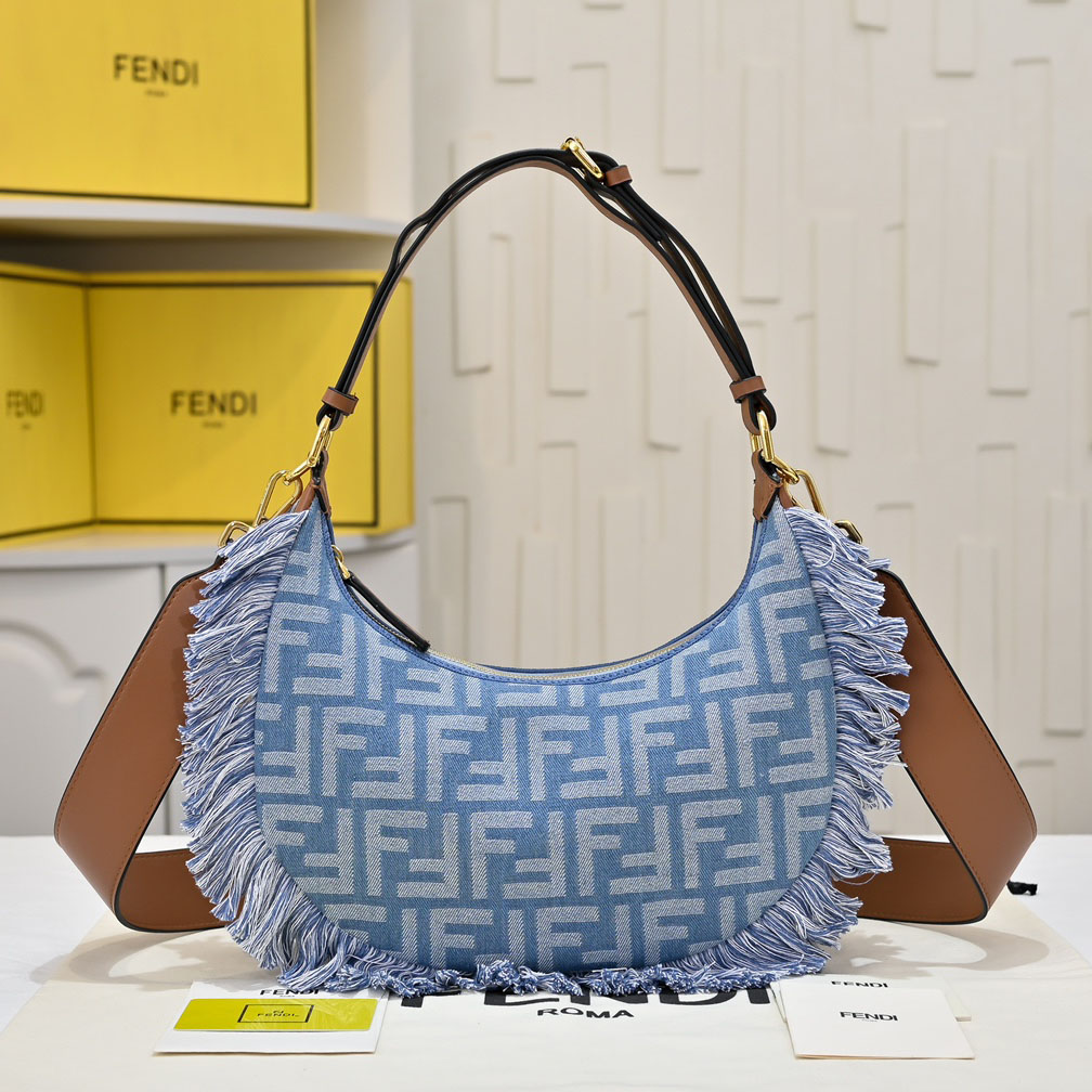 FD Denim Fringed Graphy Half-Moon Bag XX25110502