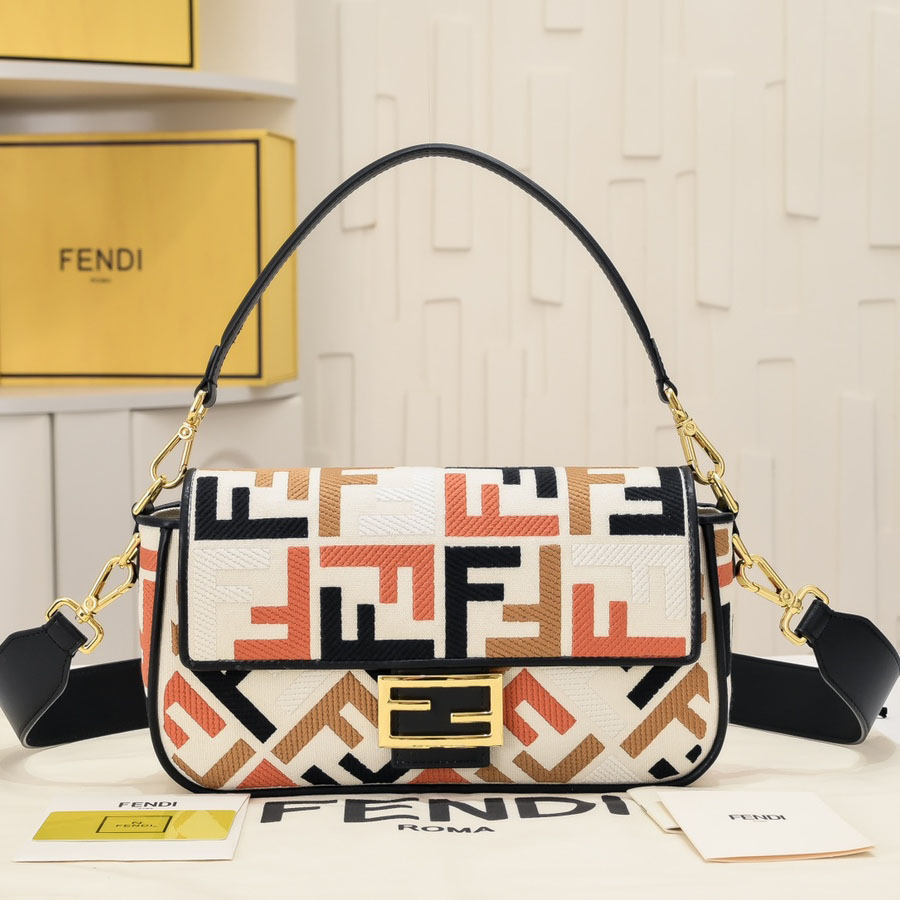 FD Baguette Double F Embroidered Canvas Shoulder Bag XX25110536