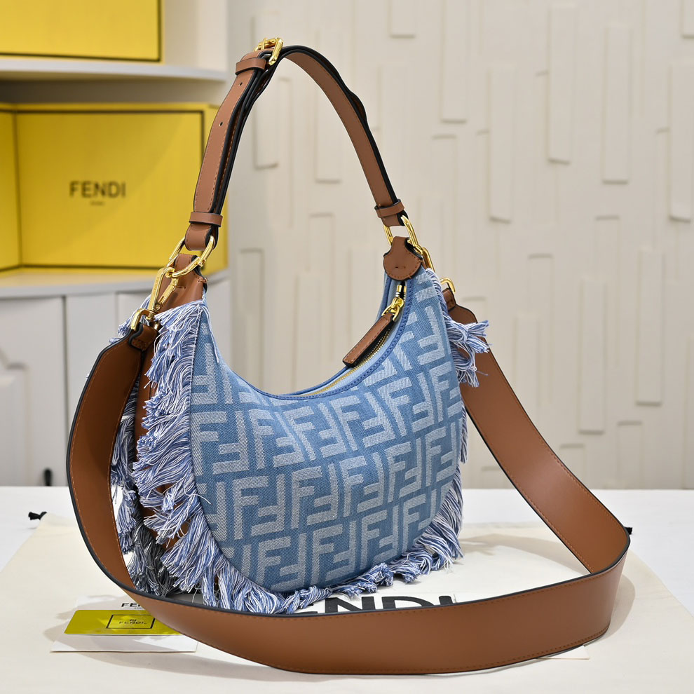 FD Denim Fringed Graphy Half-Moon Bag XX25110502
