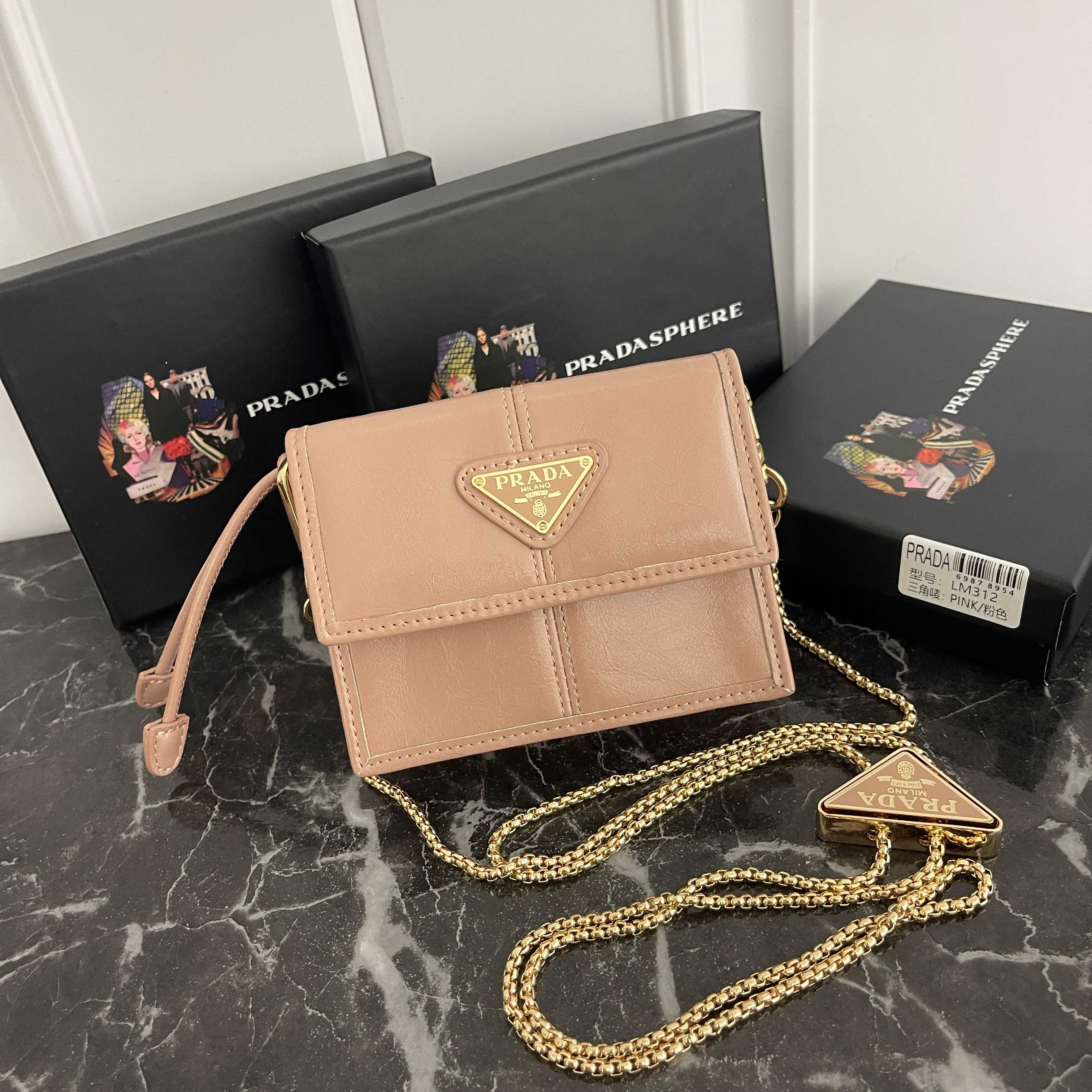 PRA Waxed Leather Triangle Mini Logo Coin Pouch AM25110647