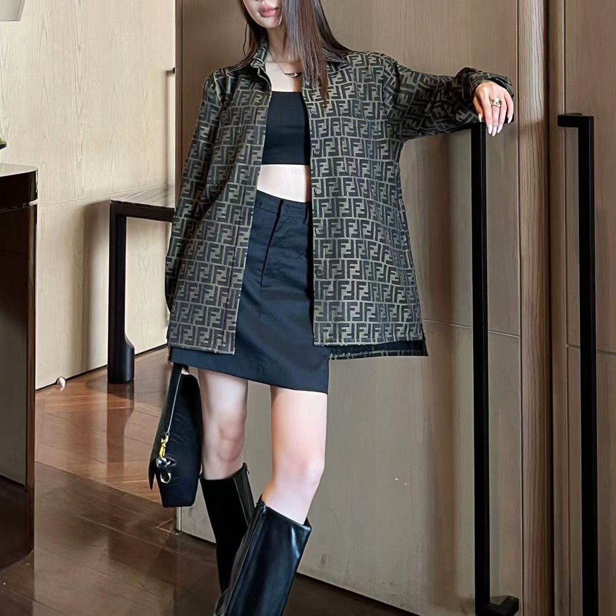 FD Double-F Jacquard Long-Sleeve Collared Jacket AM251106