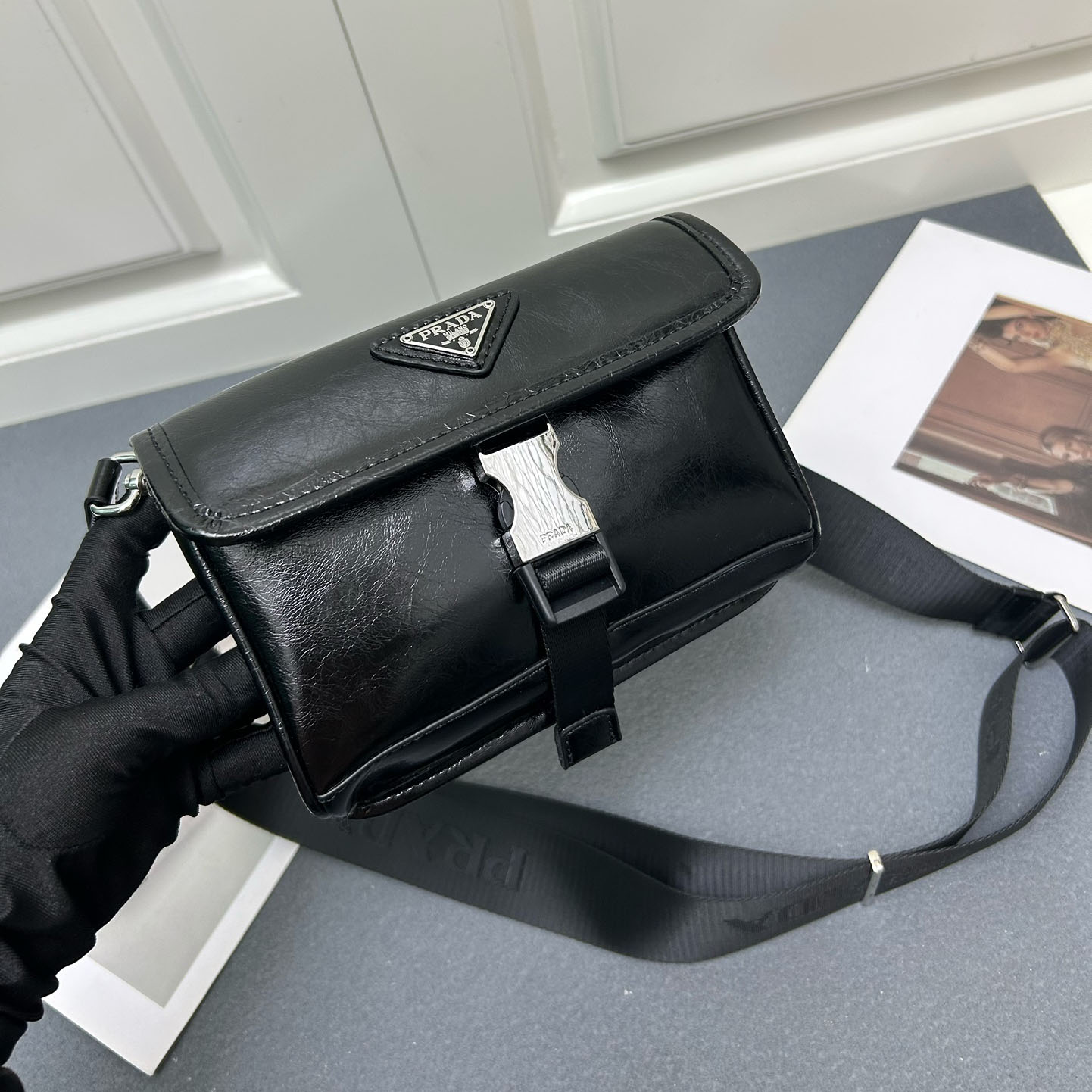 PRA Waxed Leather Crossbody Bag AM25110649