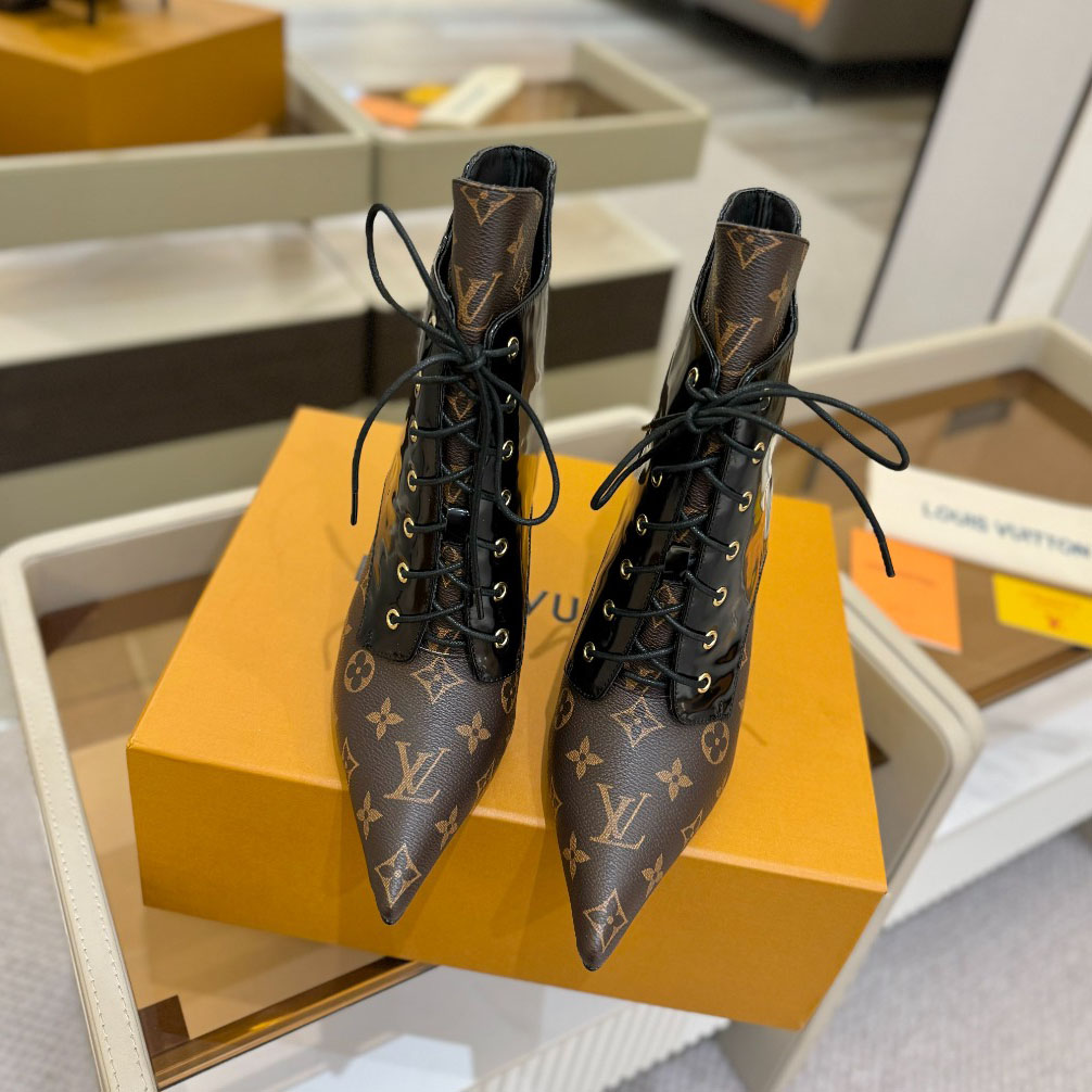 LV Monogram Patchwork Leather Women's Pointed-Toe Ankle Boots NG111016