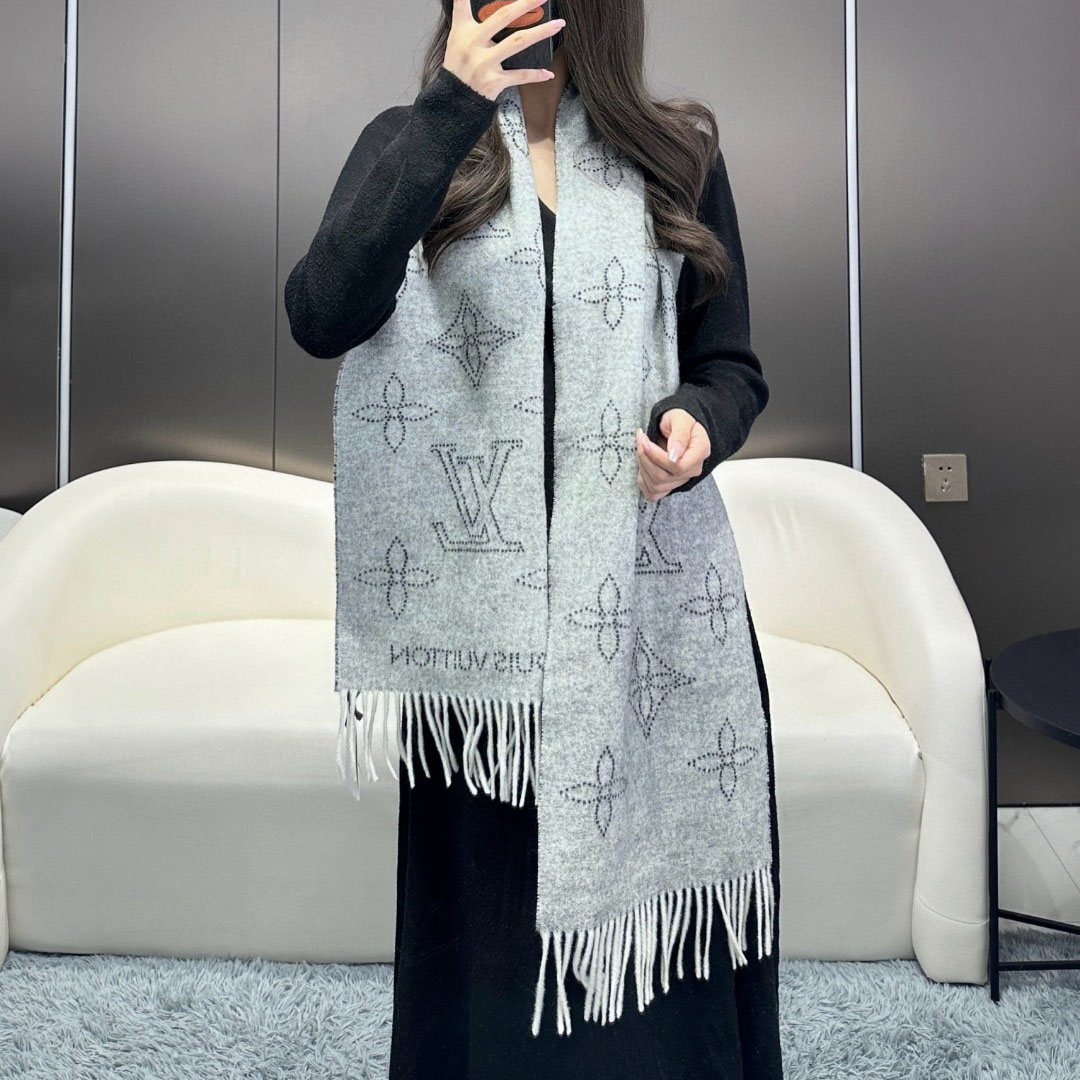 LV Monogram Openwork Pattern Cashmere Blend Scarf NG111006