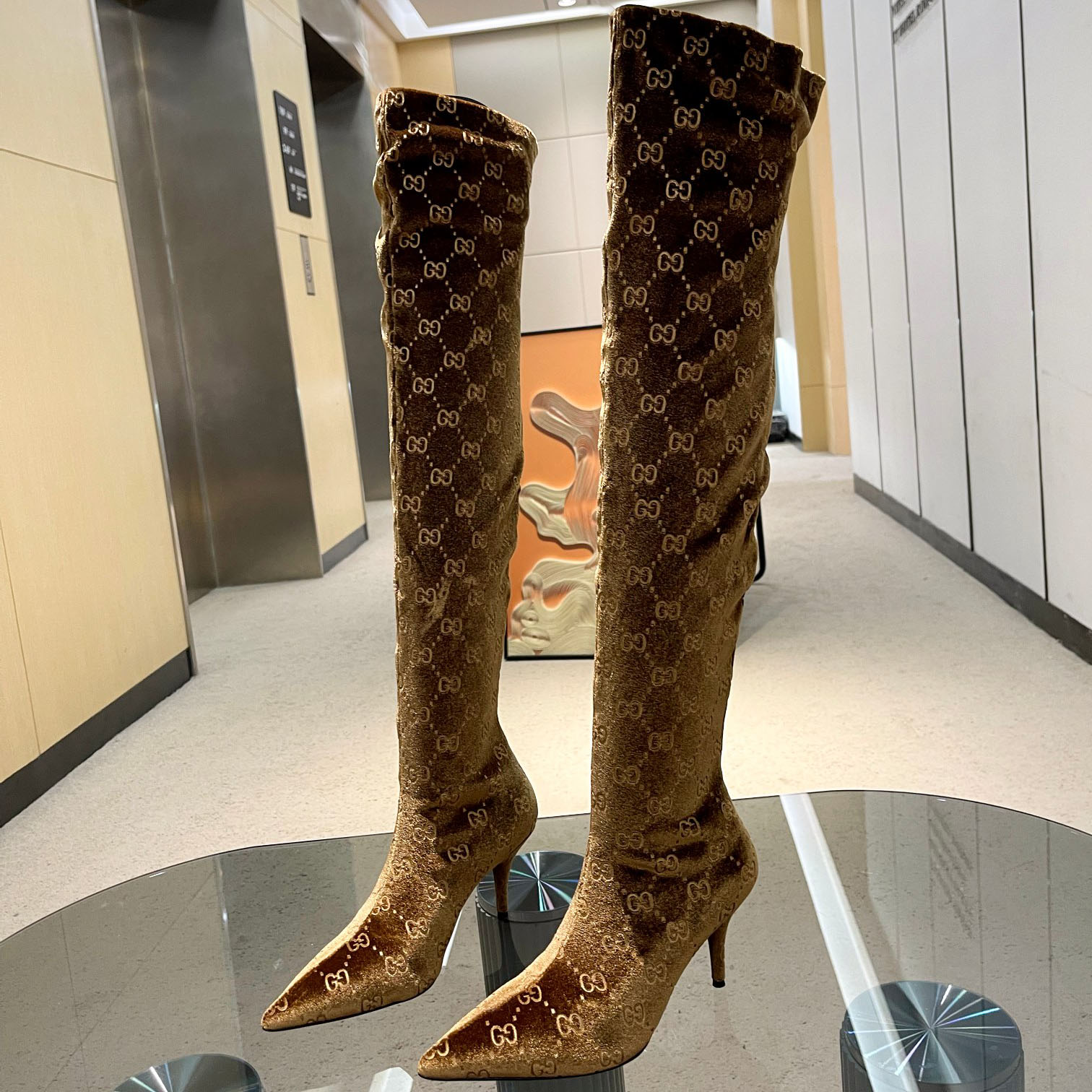 GG Classic Double G Jacquard Canvas Knee-High Boots NG111008