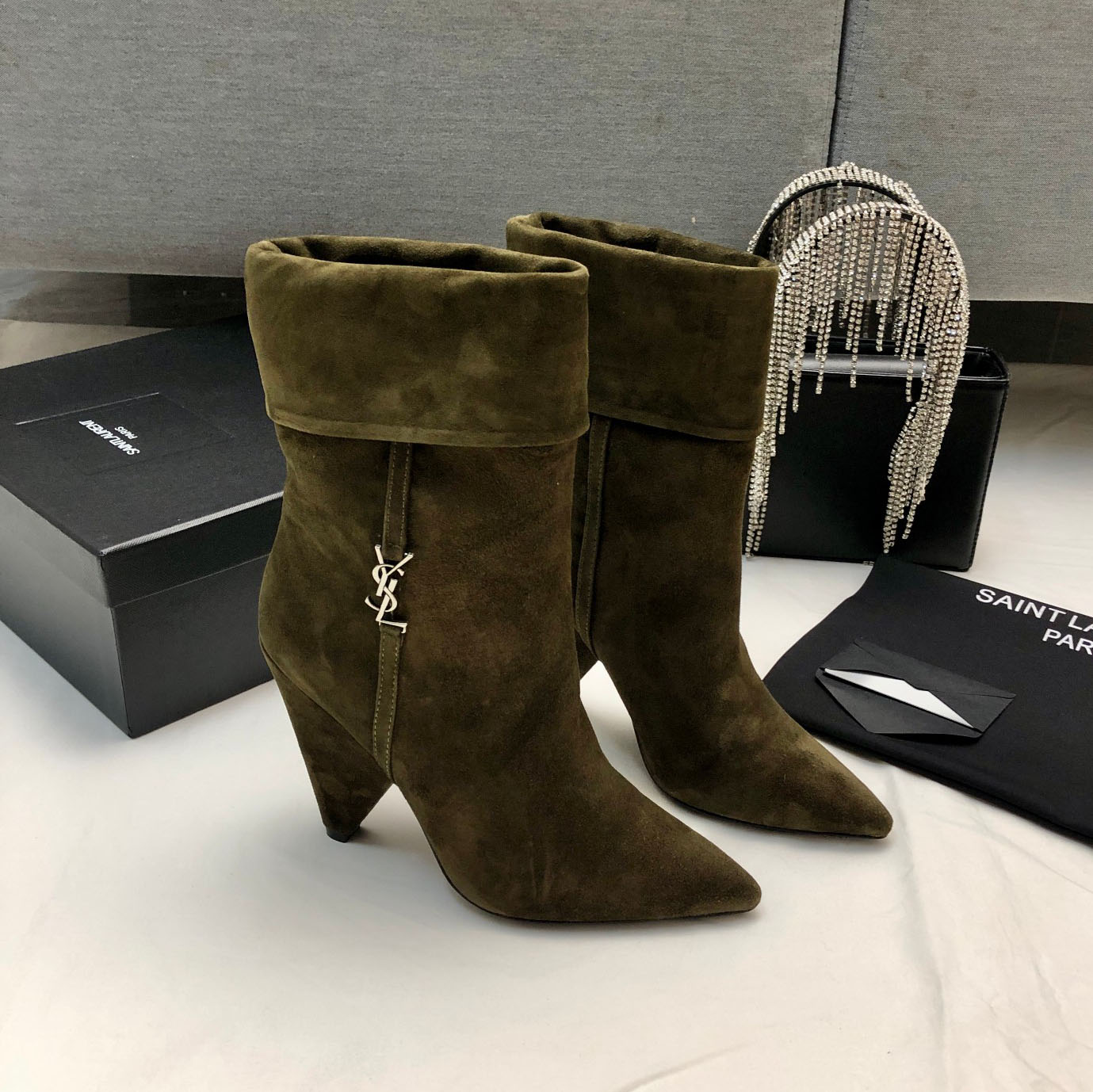 YSL Suede Side Zipper Ankle Boots NG070702