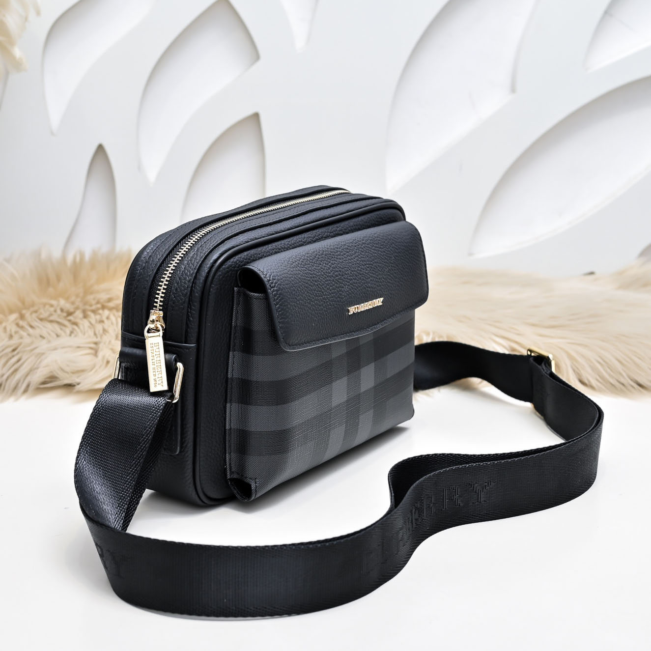 Bur 25New Men's Check Patchwork Crossbody Bag NG101032