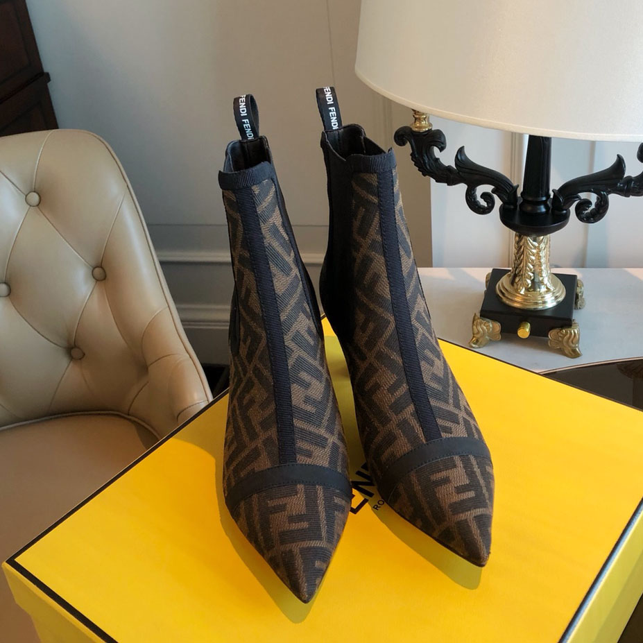 FD Classic Double F Jacquard High-Heeled Ankle Boots NG070704