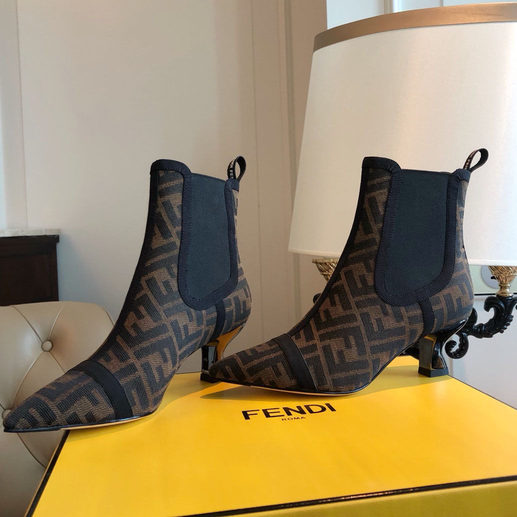FD Classic Double F Jacquard High-Heeled Ankle Boots NG070704