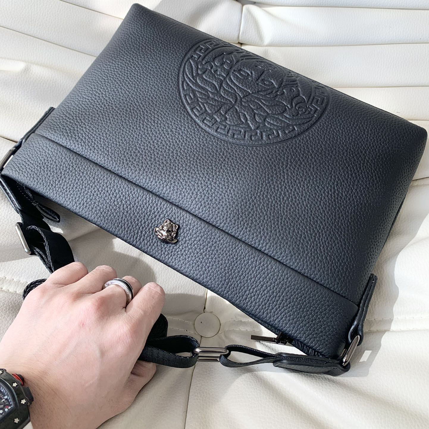 Vs Men's Medusa Embossed Logo Crossbody Bag NG101051