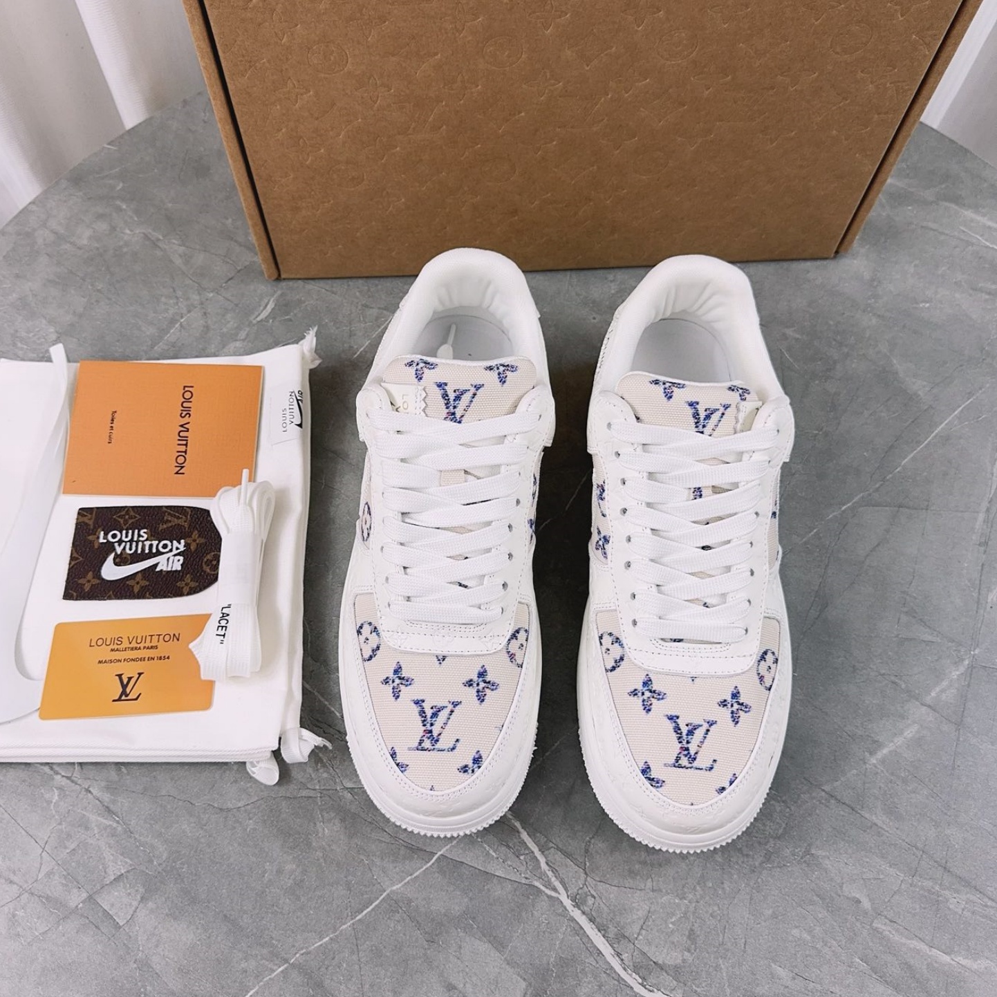 LV x Nike Air Force 1 Blue-White Luxury Sneaker YVTF111304