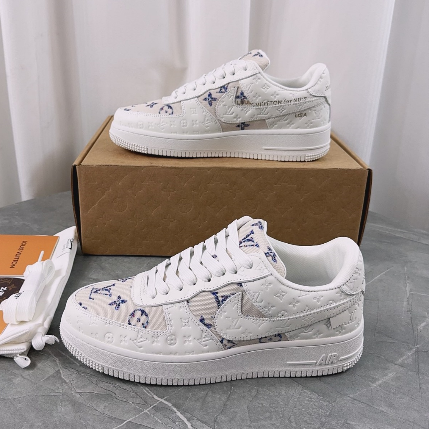 LV x Nike Air Force 1 Blue-White Luxury Sneaker YVTF111304