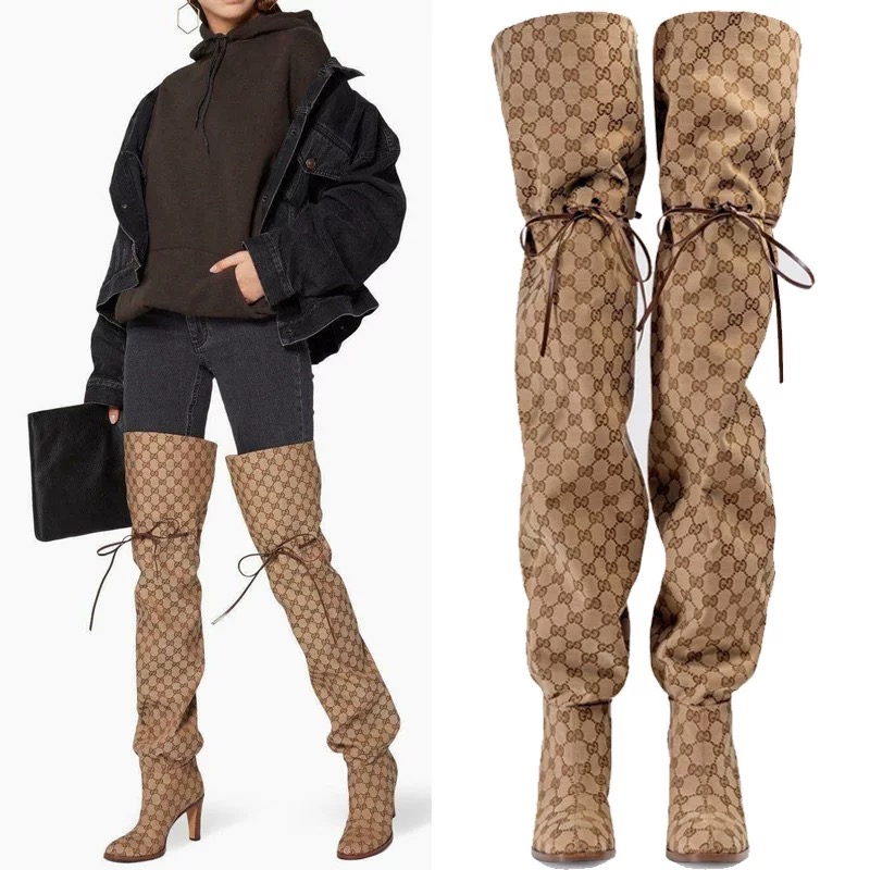 GG Jacquard High-Heel Fashion Knee Boots AM 25110101