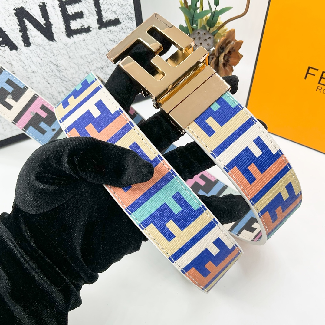 FD Iconic Double-F Logo Two-Tone Reversible Monogram Belt YVTF112003