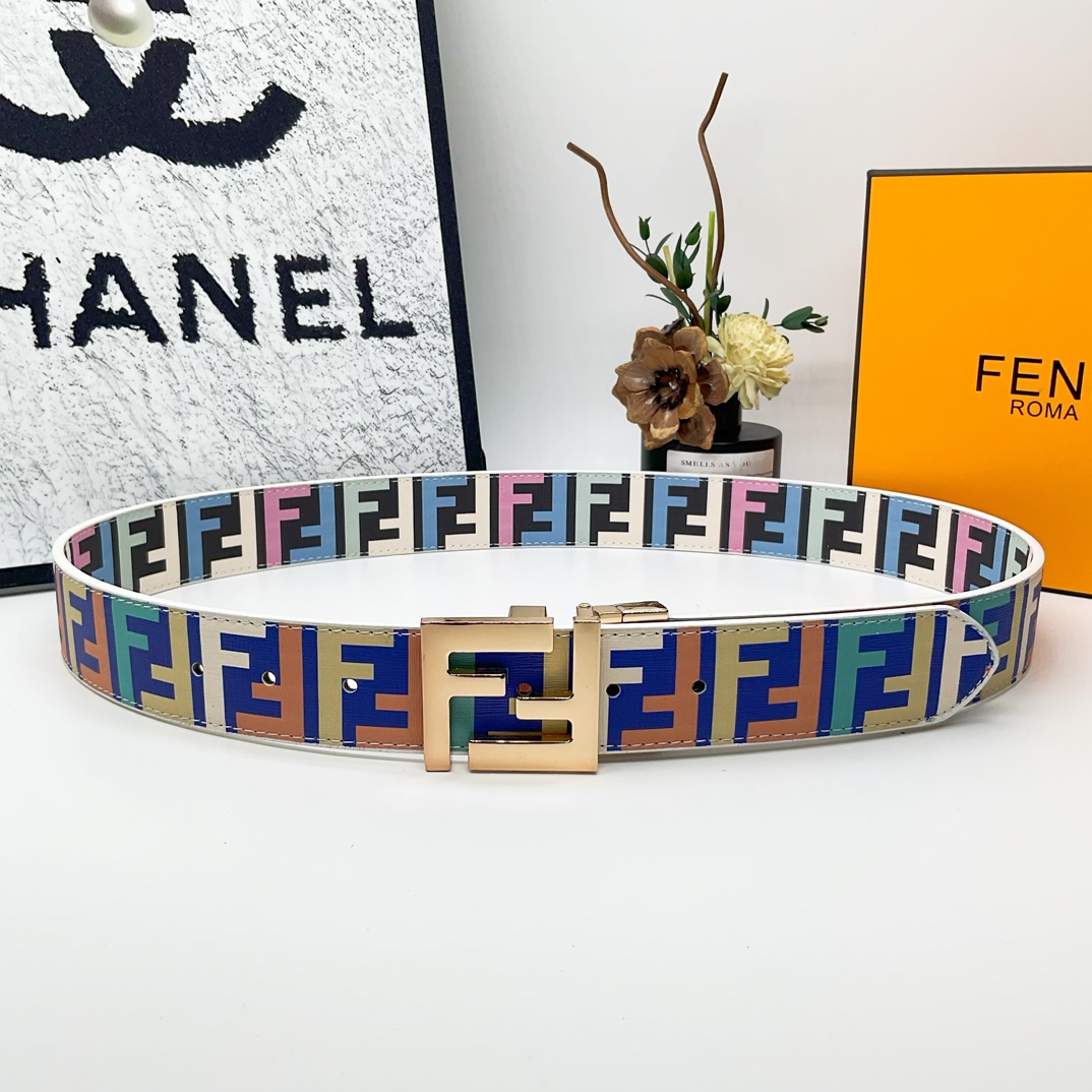 FD Iconic Double-F Logo Two-Tone Reversible Monogram Belt YVTF112003