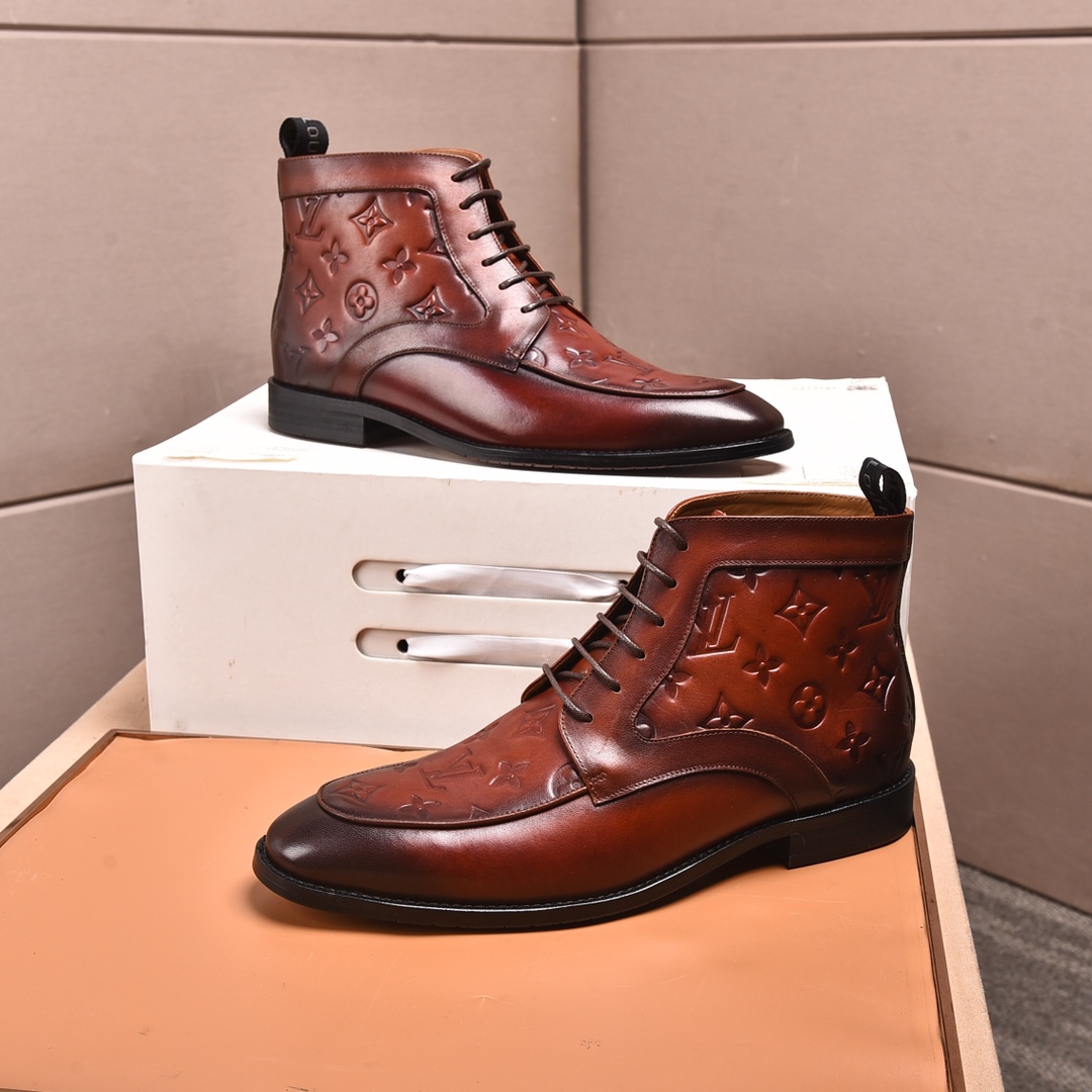 LV Men's Casual High-Top Leather Shoes FNG112137