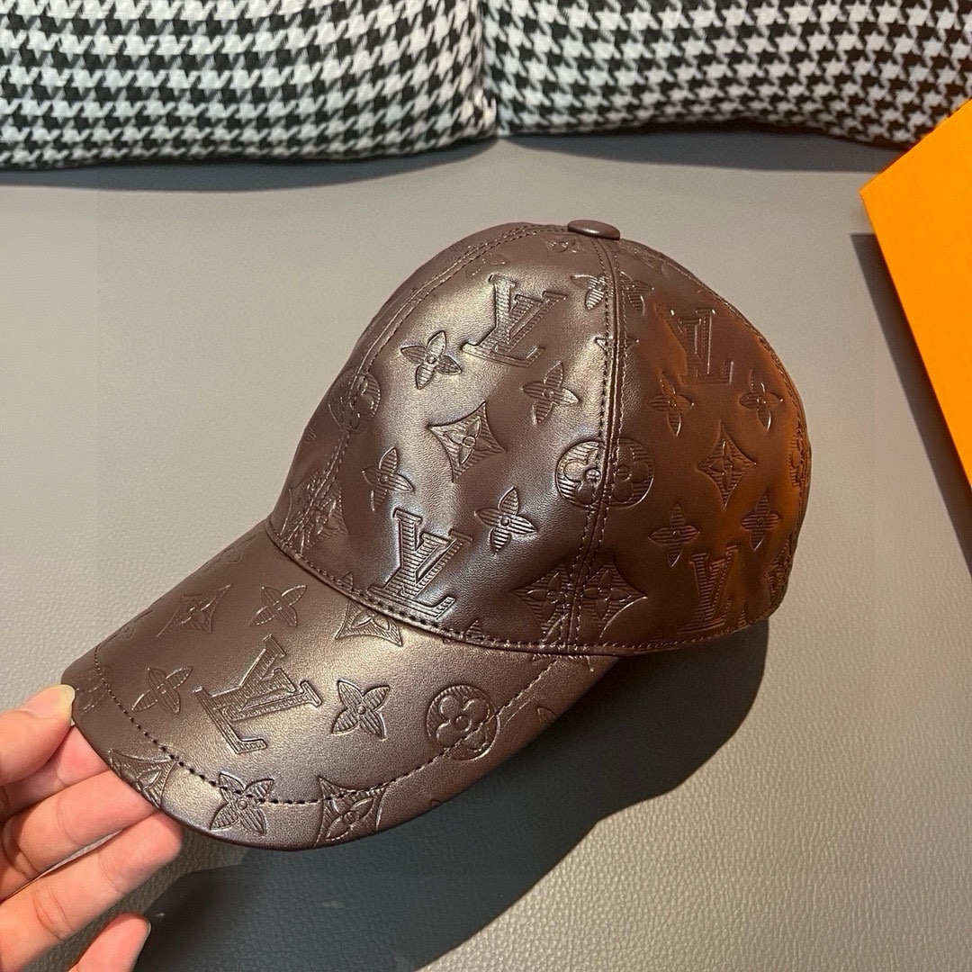 LV Men's Genuine Leather Embossed Logo Baseball Cap FNG112158