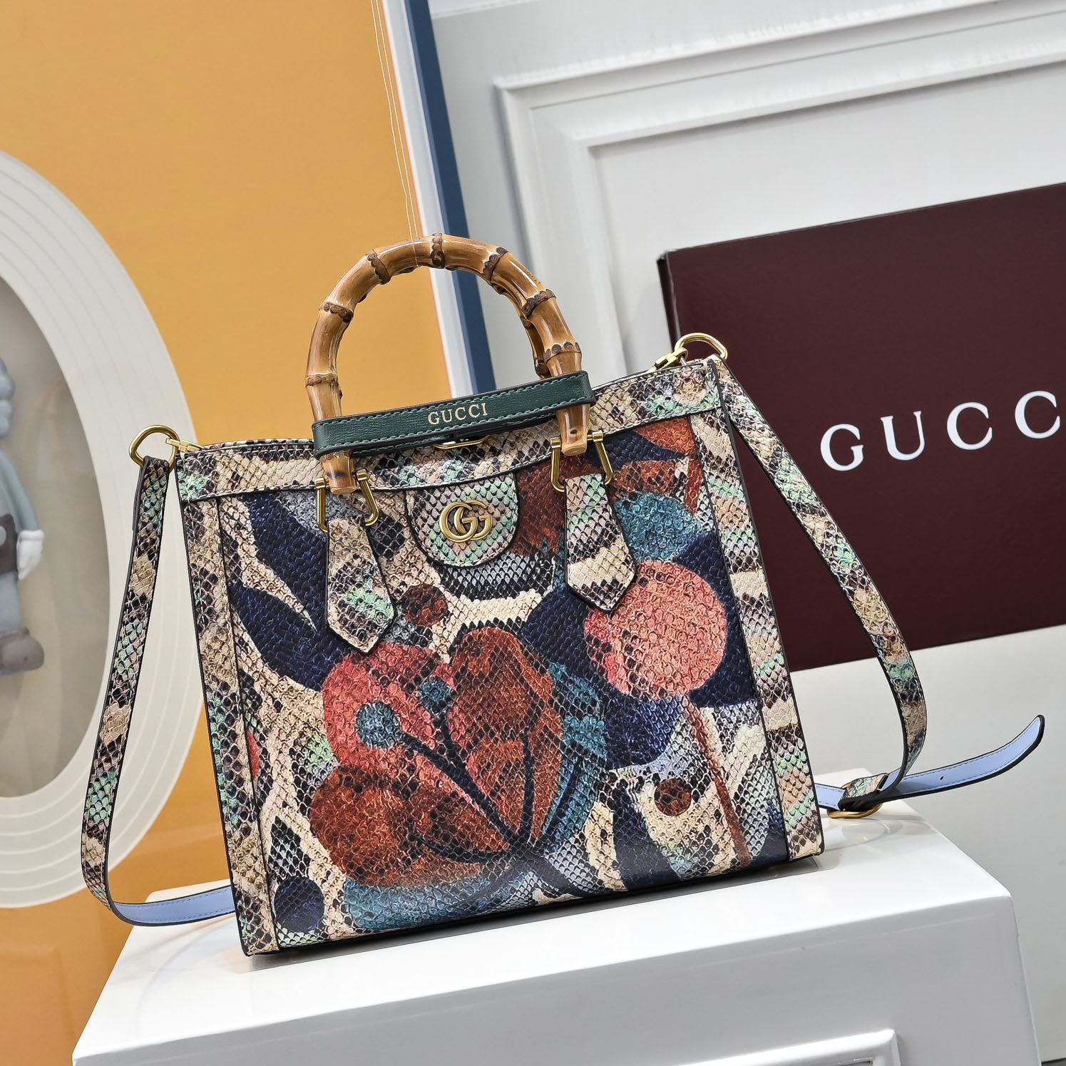 GG Diana Python Print Bamboo Handle Tote Bag FNG112508