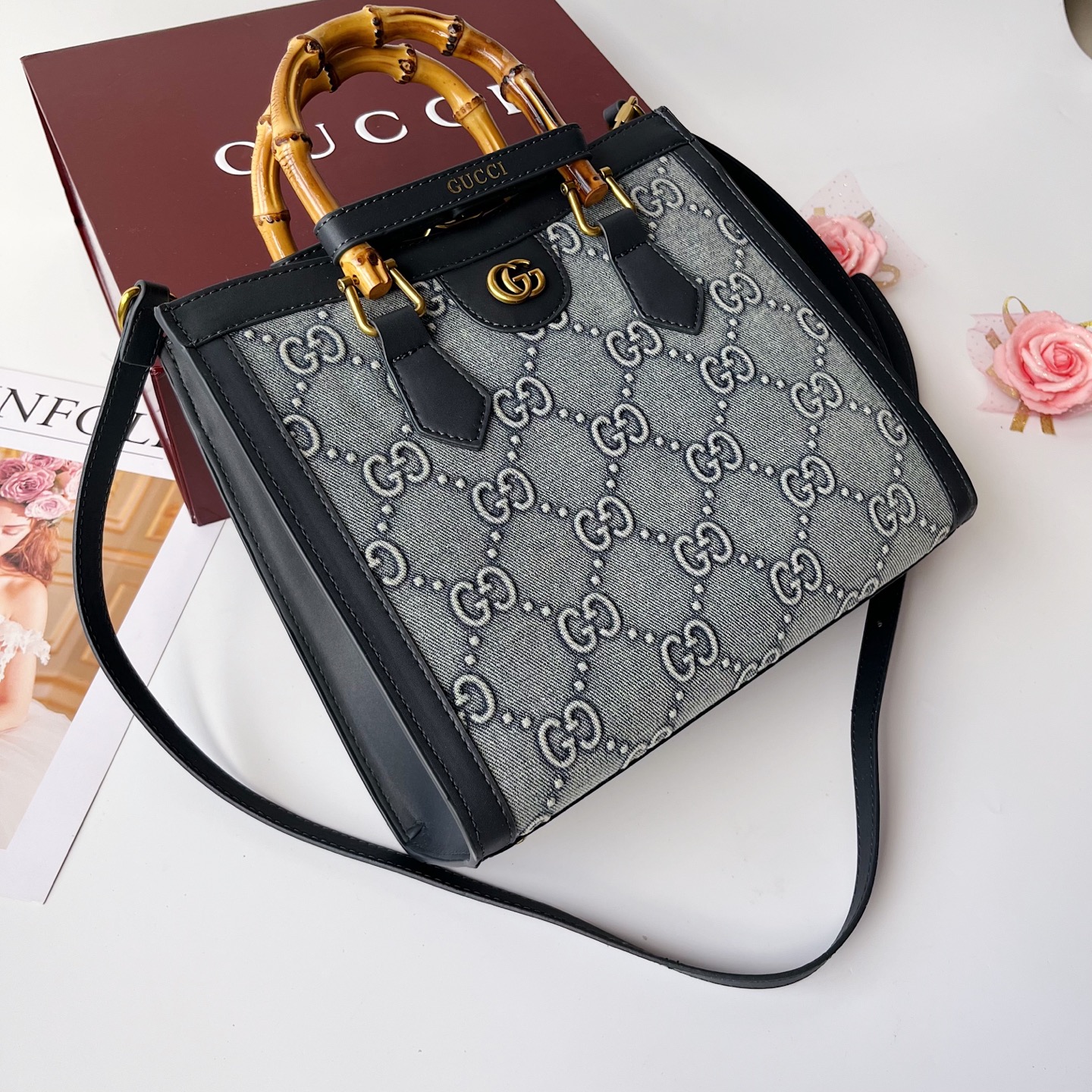 GG Bamboo Handle Tote - Small FNG112507