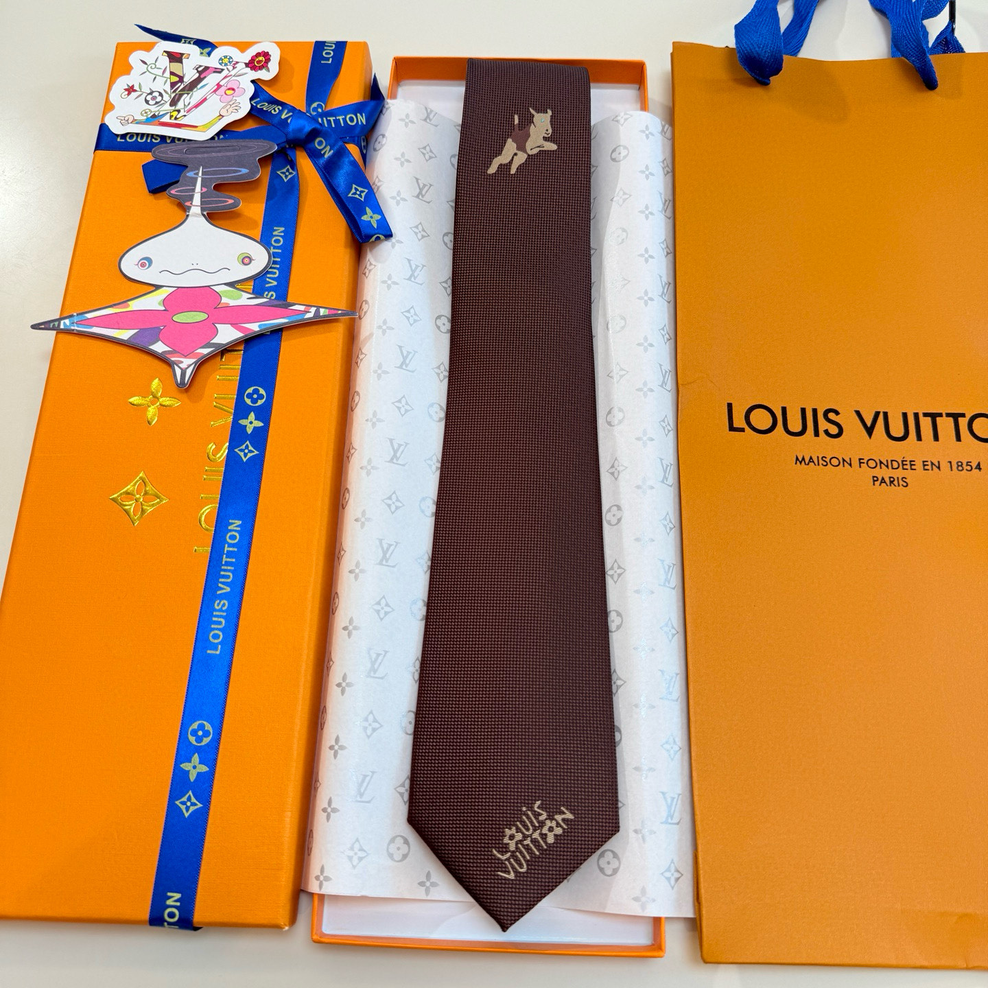 LV Men's Puppy Embroidered Casual Tie FNY082308