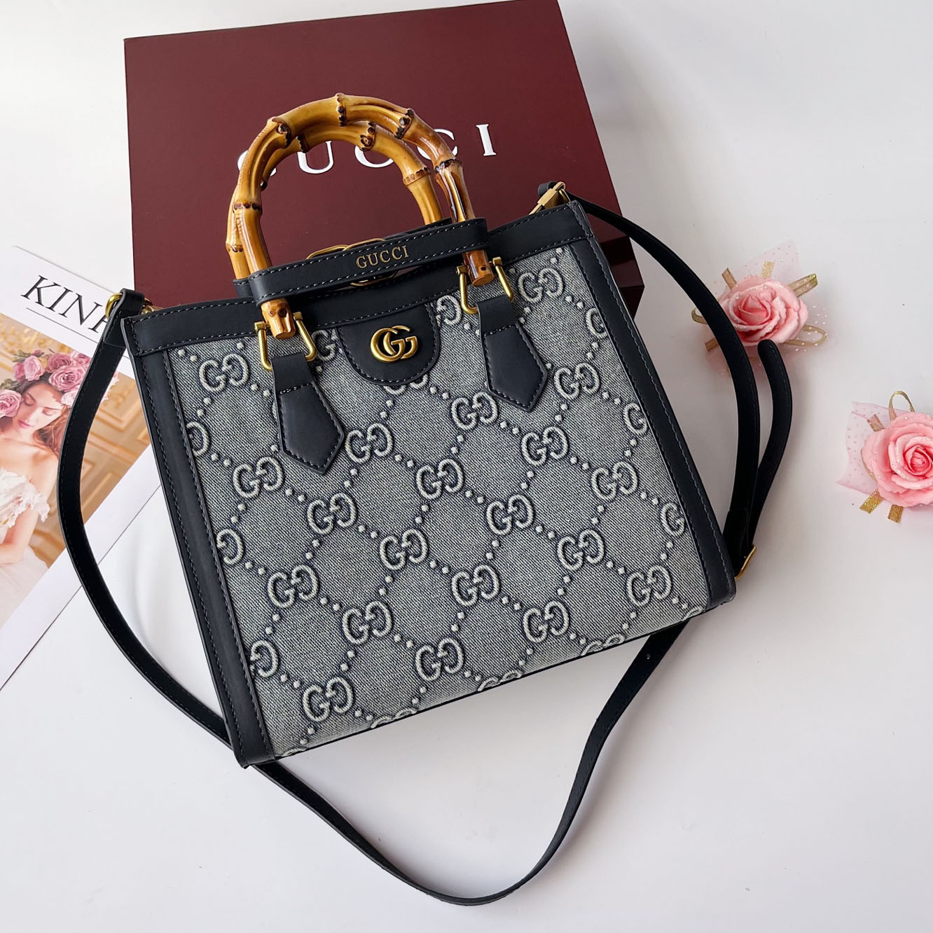 GG Bamboo Handle Tote - Small FNG112507