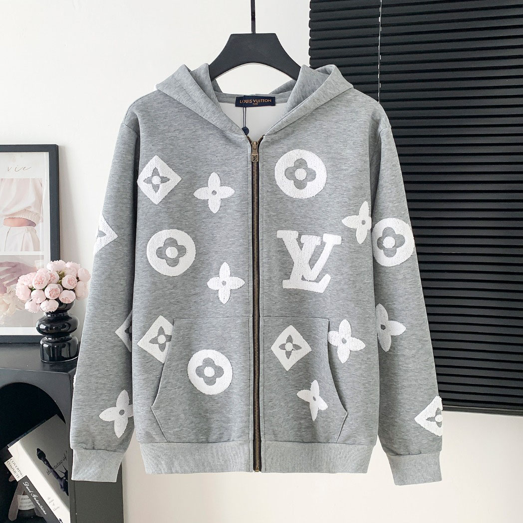 LV Terry Cloth Embroidered Logo Hooded Jacket FNG112523