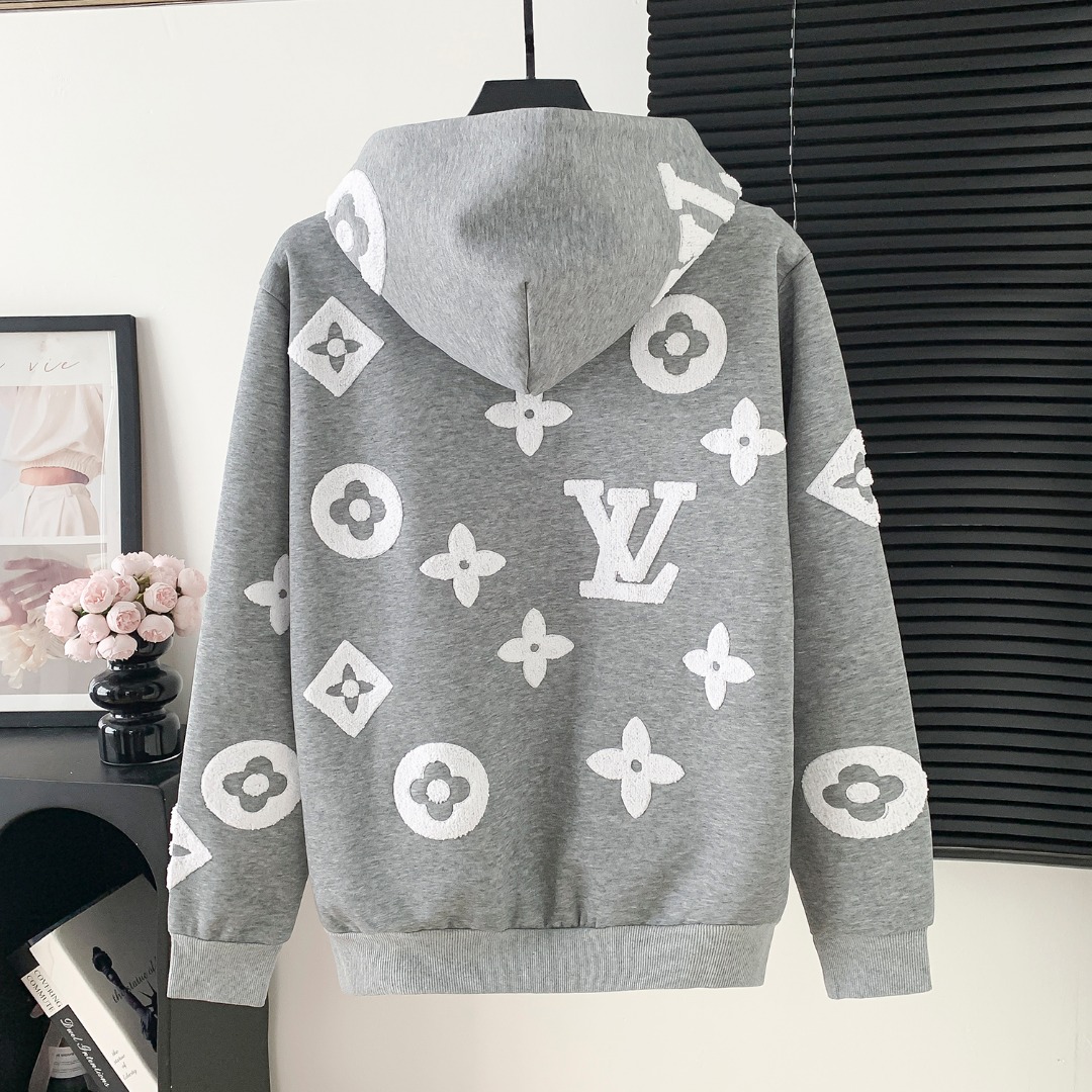 LV Terry Cloth Embroidered Logo Hooded Jacket FNG112523