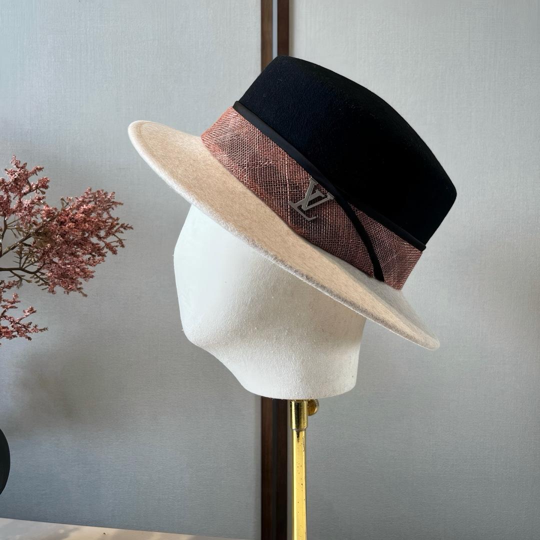 LV Color-Block Wide-Brim Felt Fedora Hat YVTF112707