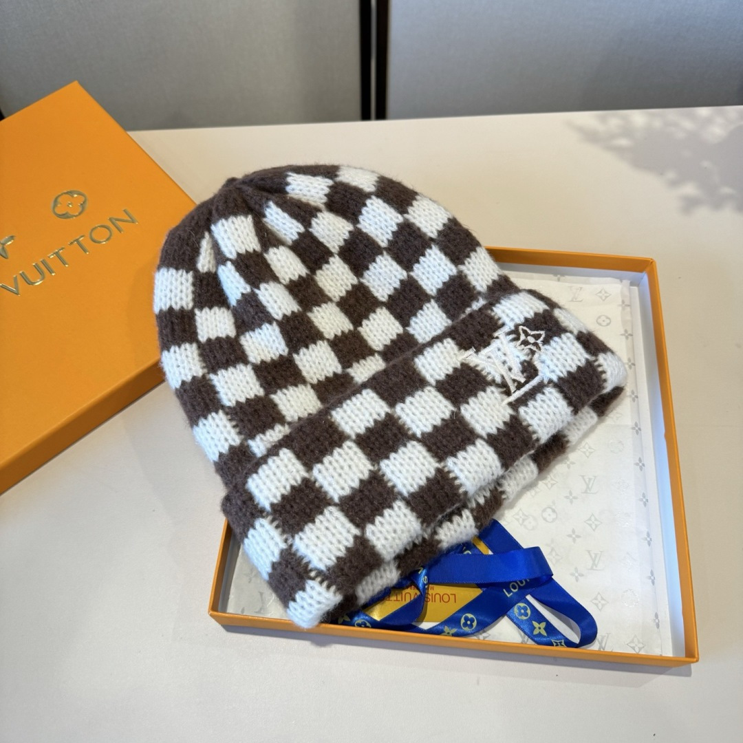 LV Color-Block Checkerboard Knit Beanie Hat YVTF112706