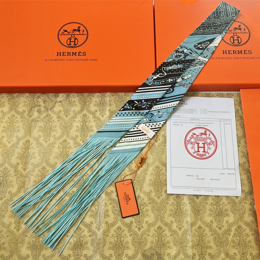 HM Twilly Leather + Silk With Fringe Scarf YVTF122904