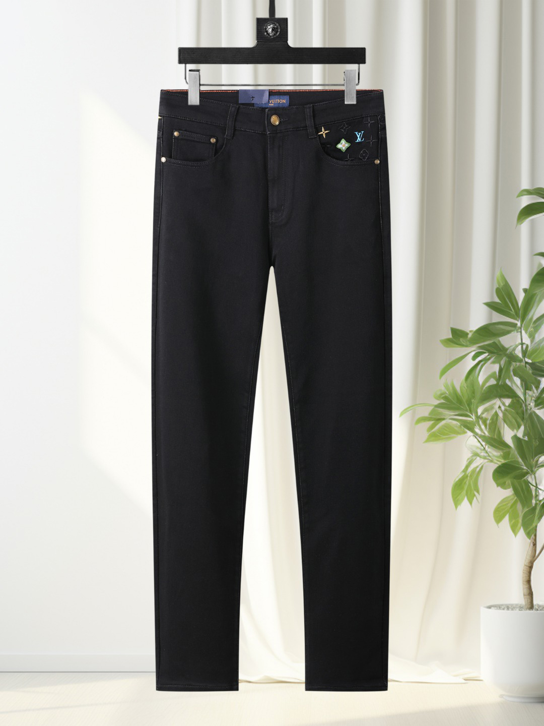 LV Logo Embroidered Black Jeans BNL010633