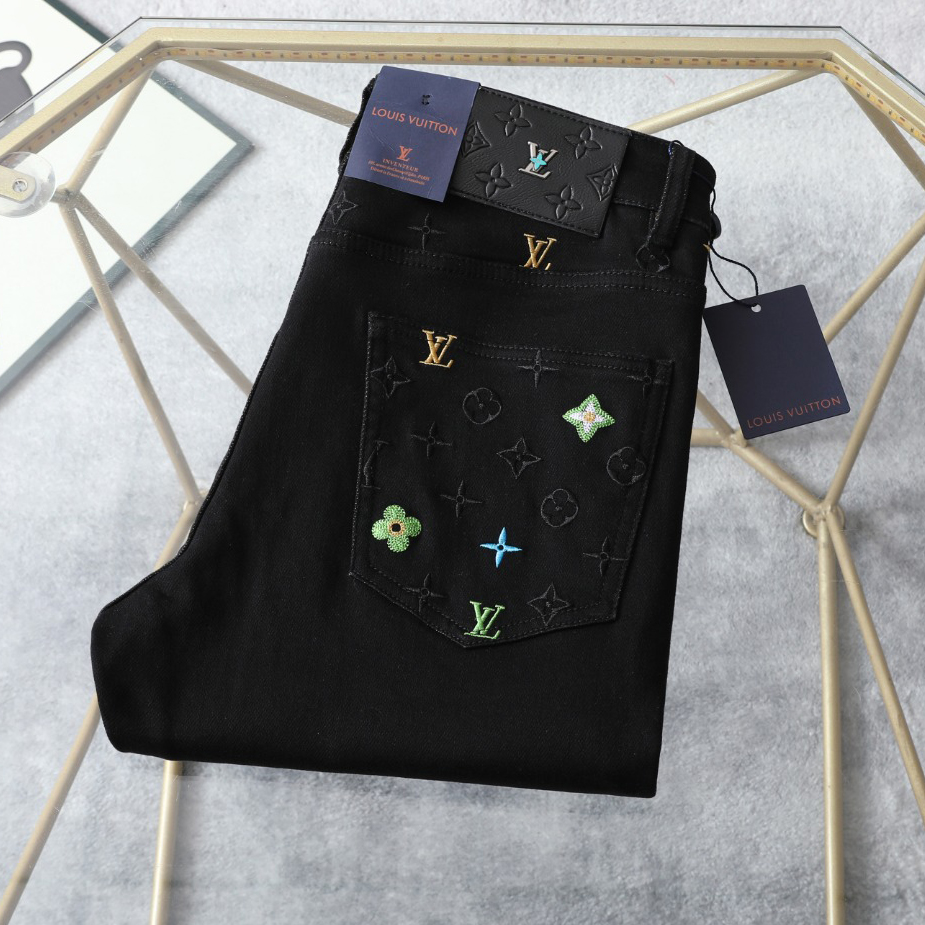 LV Logo Embroidered Black Jeans BNL010633