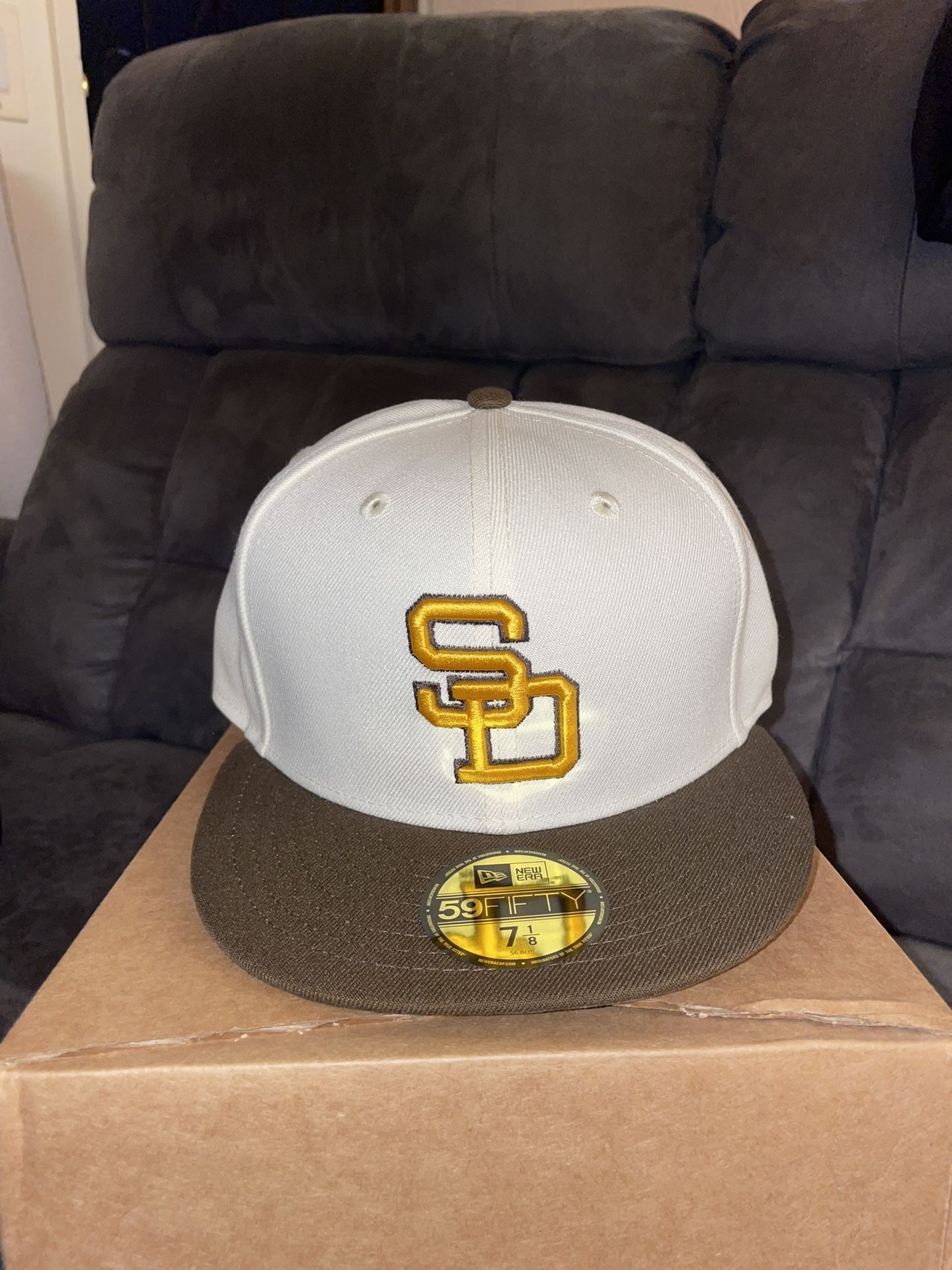 NEW ERA MEN'S SAN DIEGO PADRES NEW ERA CREAM COOPERSTOWN COLLECTION CHROME 59FIFTY FITTED HAT