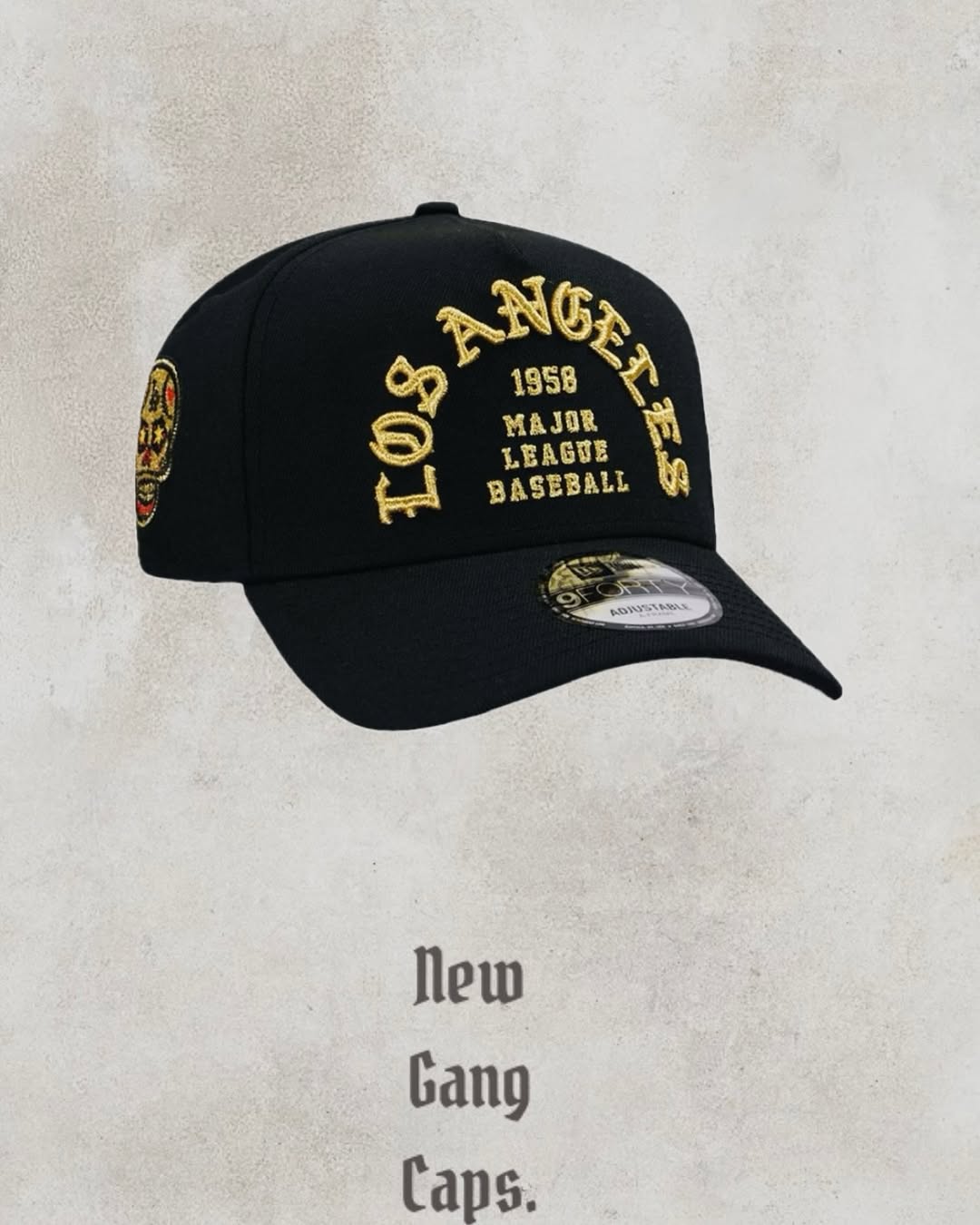 NEW ERA LOS ANGELES DODGERS BLACK GOLD SKULL EDITION 9FORTY A FRAME SNAPBACK HAT