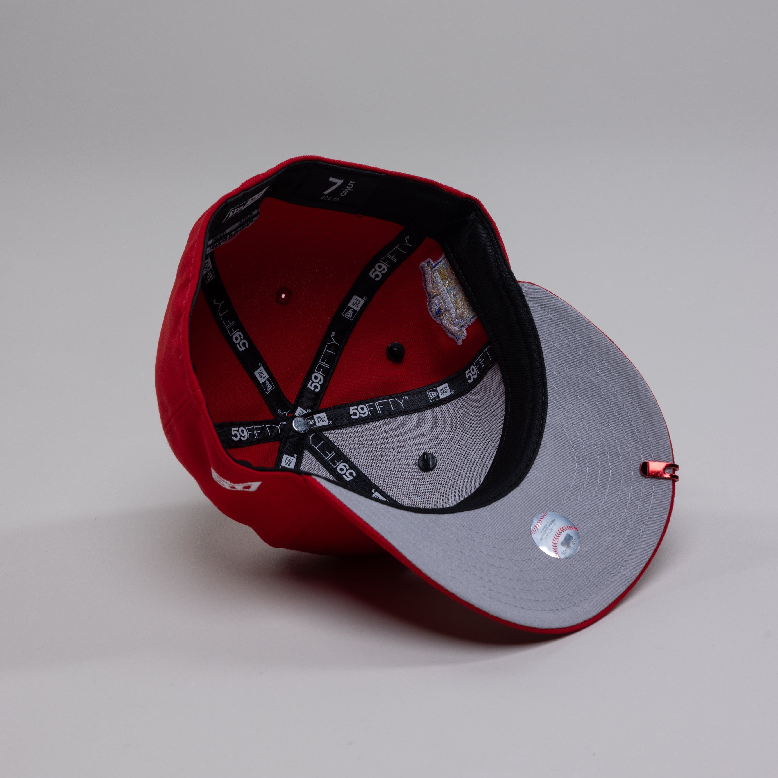 NEW ERA EXCLUSIVE 59FIFTY RED UPSIDE DOWN LOS ANGELES DODGERS W/ 40TH ANNIVERSARY SIDE PATCH