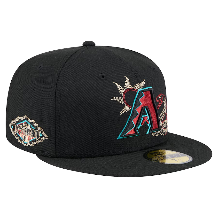 NEW ERA MEN'S ARIZONA DIAMONDBACKS BLACK STATE STITCH 59FIFTY FITTED HAT