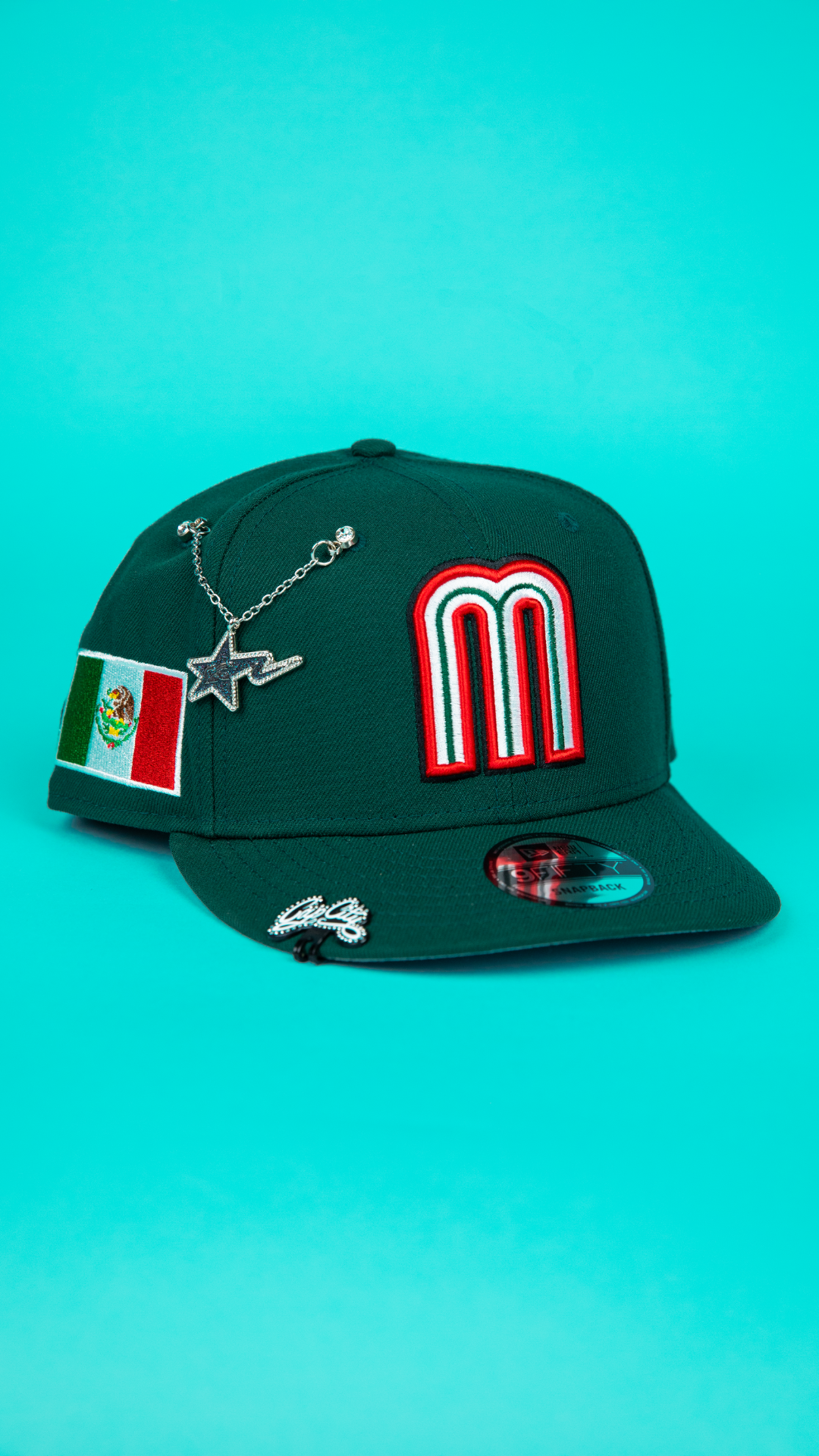 NEW ERA 59FIFTY FOREST GREEN MEXICO WBC SNAPBACK W/ MEXICO FLAG SIDE PATCH