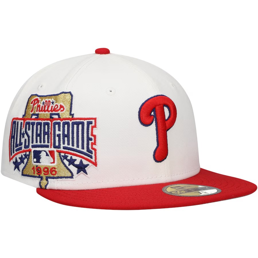 NEW ERA PHILADELPHIA PHILLIES OPTIC 59FIFTY SLIM CAP-WHITE/MAROON-COLLECTION SERIES-FLAT BRIM