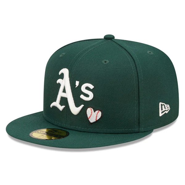 NEW ERA OAKLAND ATHLETICS 1989 WORLD SERIES EXCLUSIVE TEAM HEARTS FITTED 59FIFTY MLB HAT - GREEN