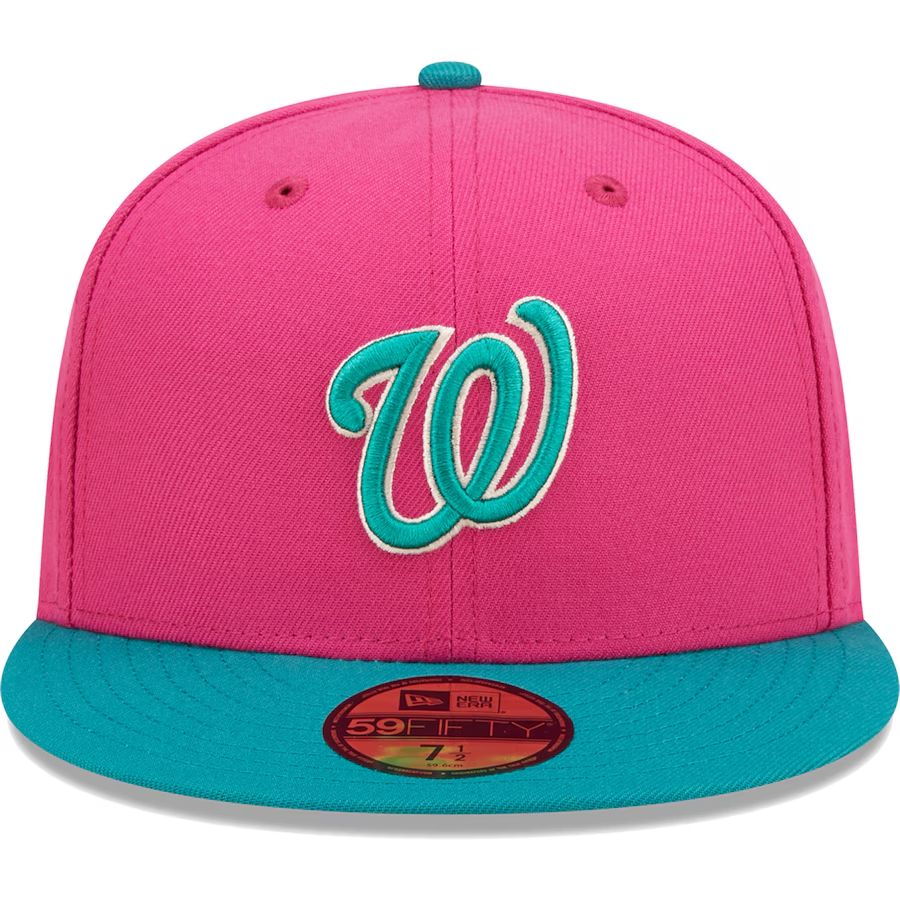 NEW ERA WASHINGTON NATIONALS MEN'S NEW ERA PINK/GREEN COOPERSTOWN SERIES 2005 INAUGURAL SEASON PASSION FOREST 59FIFTY FIT CAP